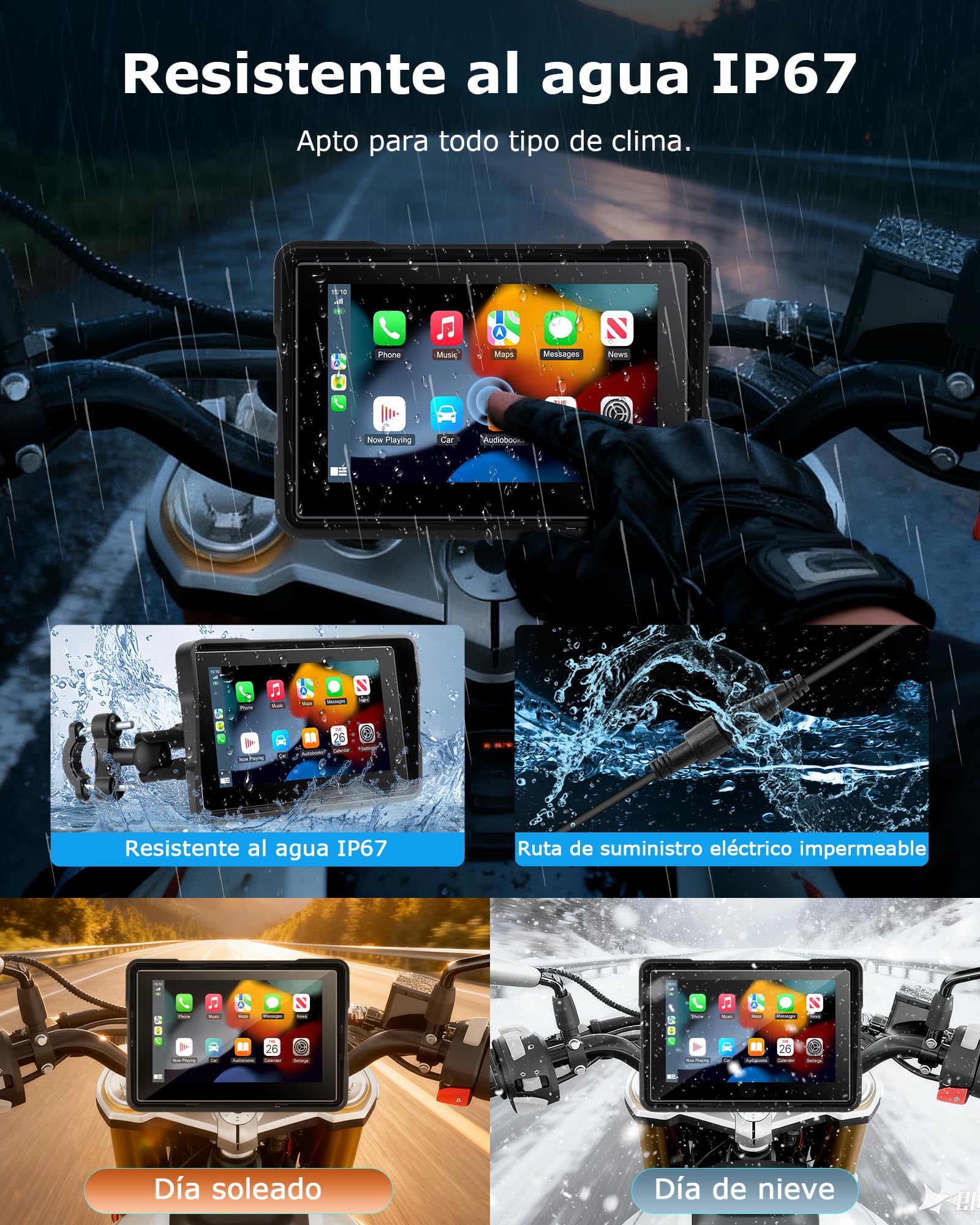 Jansite Carplay Moto Android Auto GPS Navegador Moto con Pantalla Táctil Impermeable de 5 Pulgadas, CarPlay y Android Auto Inalámbricos Navegación GPS Siri