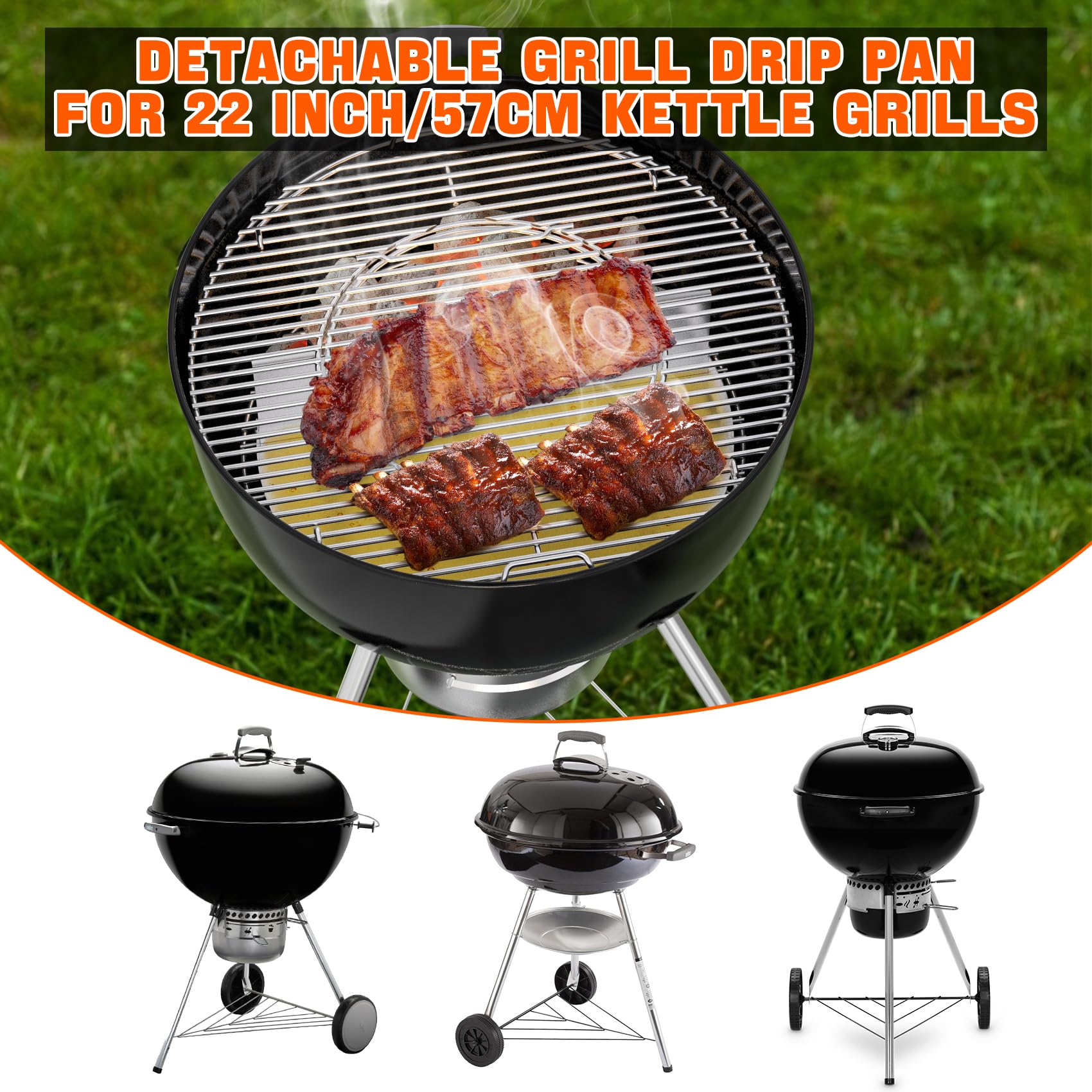 onlyfire Vaschetta antigoccia in acciaio inox e vassoio per il grasso dell'acqua | Per barbecue Weber da 55,9 cm con griglia indiretta, cottura a due zone e barbecue basso e lento