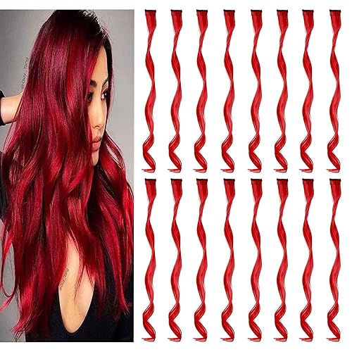 Miniatura 1 de SOYZMYX 16 extensiones de cabello rizado de colores con reflejos, extensiones de cabello ondulado multicolor con clip en rayas sintéticas de arco