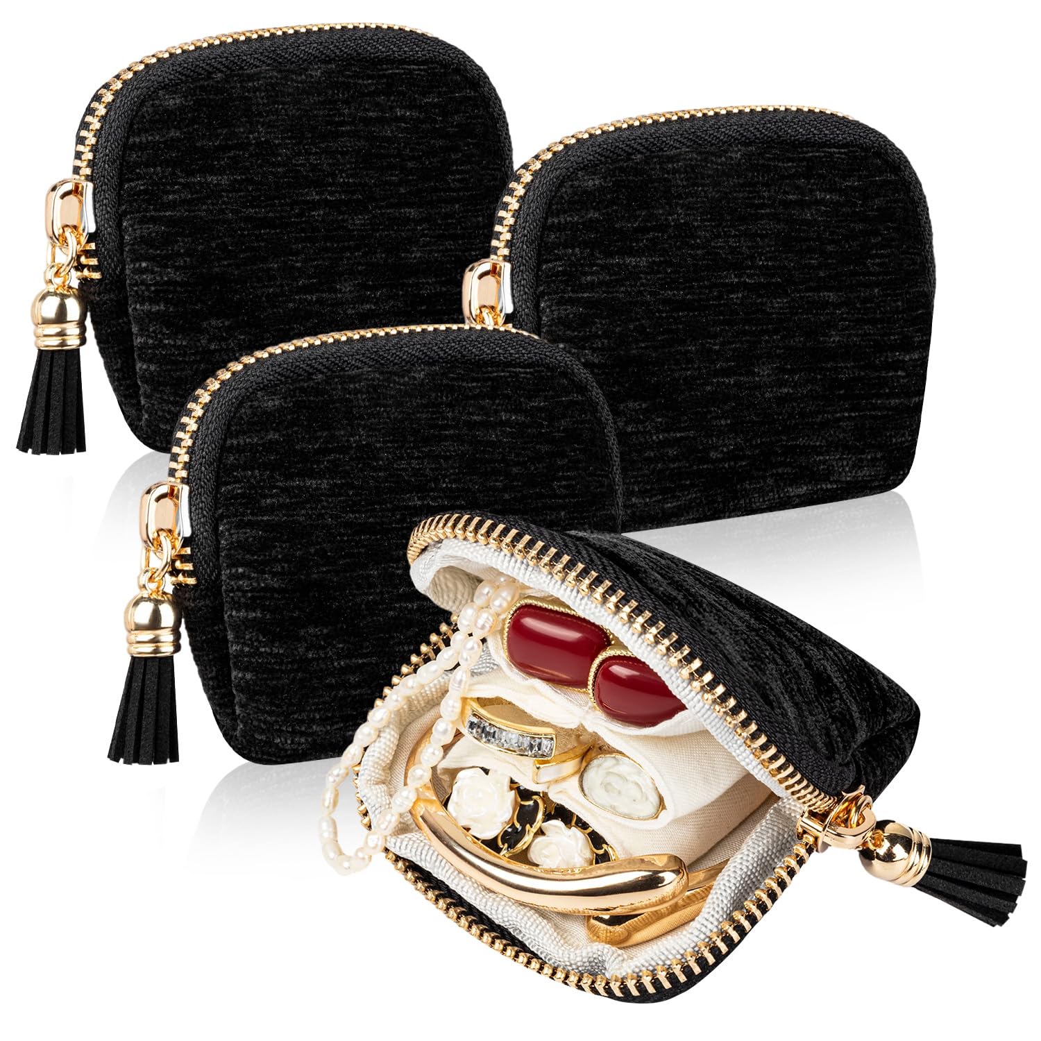 Photo 1 of CZFLXLJ 3Pc Small Jewelry Travel Bag with Tassel Zipper