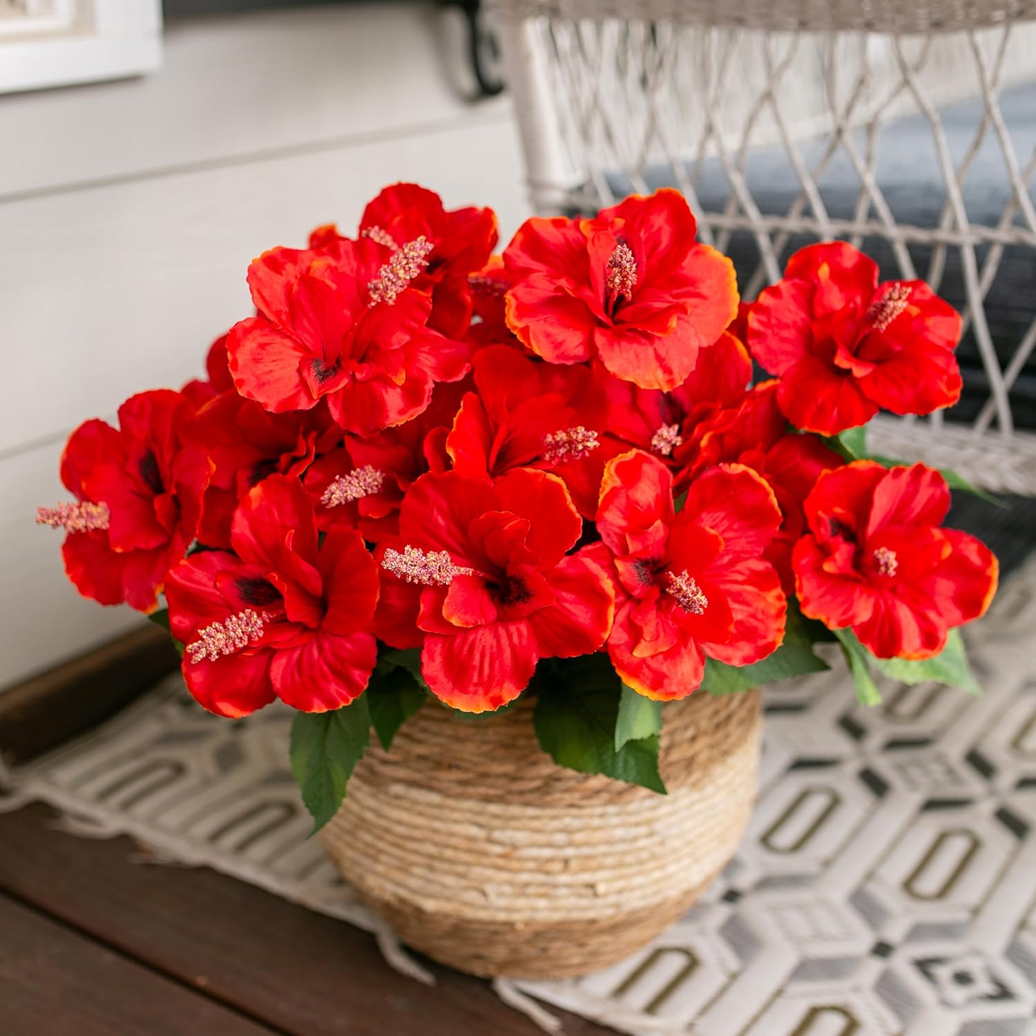 HyeFlora Artificial Hibiscus Flowers for Outdoors Faux Plant Spring Decor, 4 Bundles Fake Tropical Flowers UV Resistant Realistic Outdoor Silk Flower for Outside Planter Porch Patio Garden Window Home - Image 6