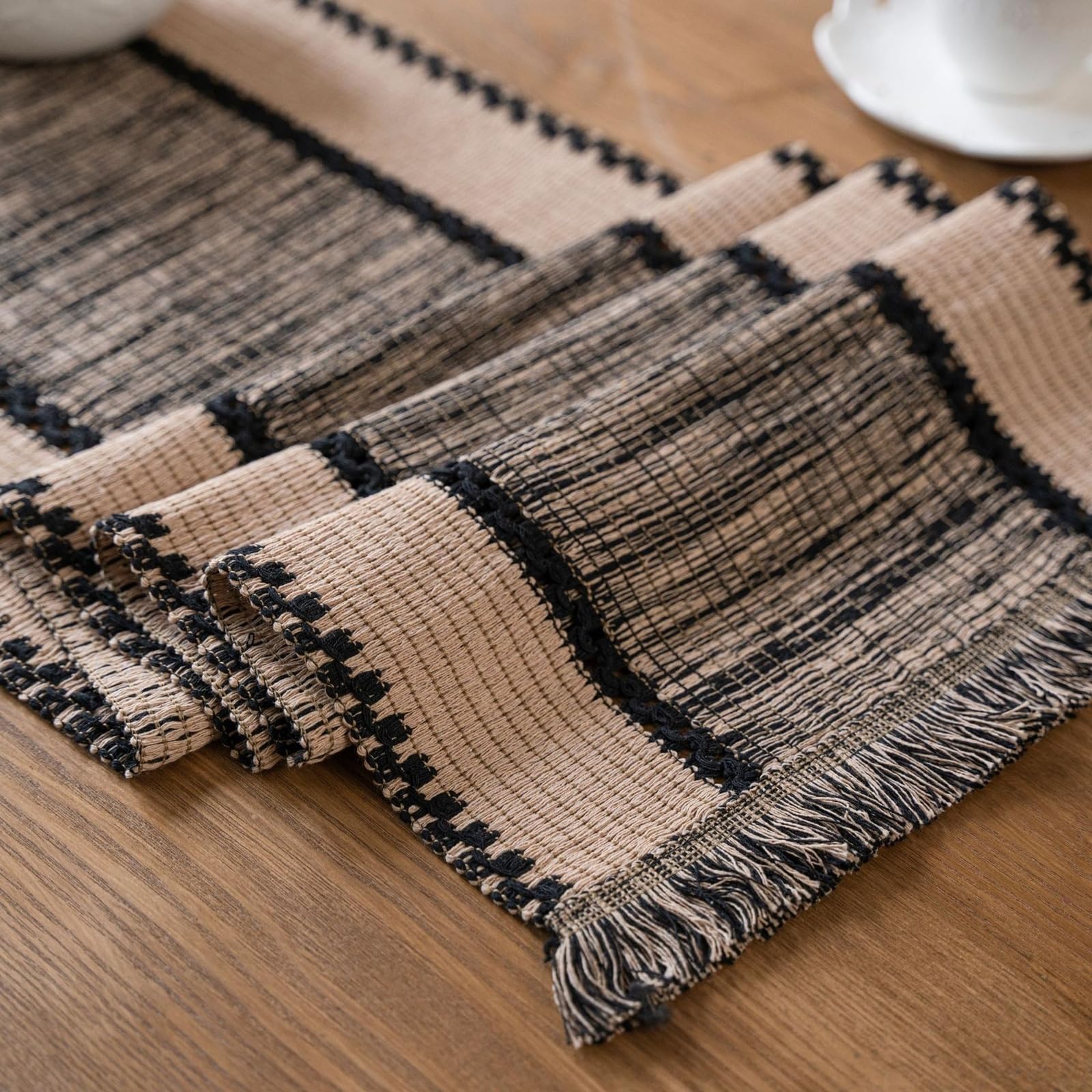 Tischläufer Modern Baumwollleinen, Tischläufer Wohnzimmer 35x240 cm, Uni Gewebt mit Quasten
