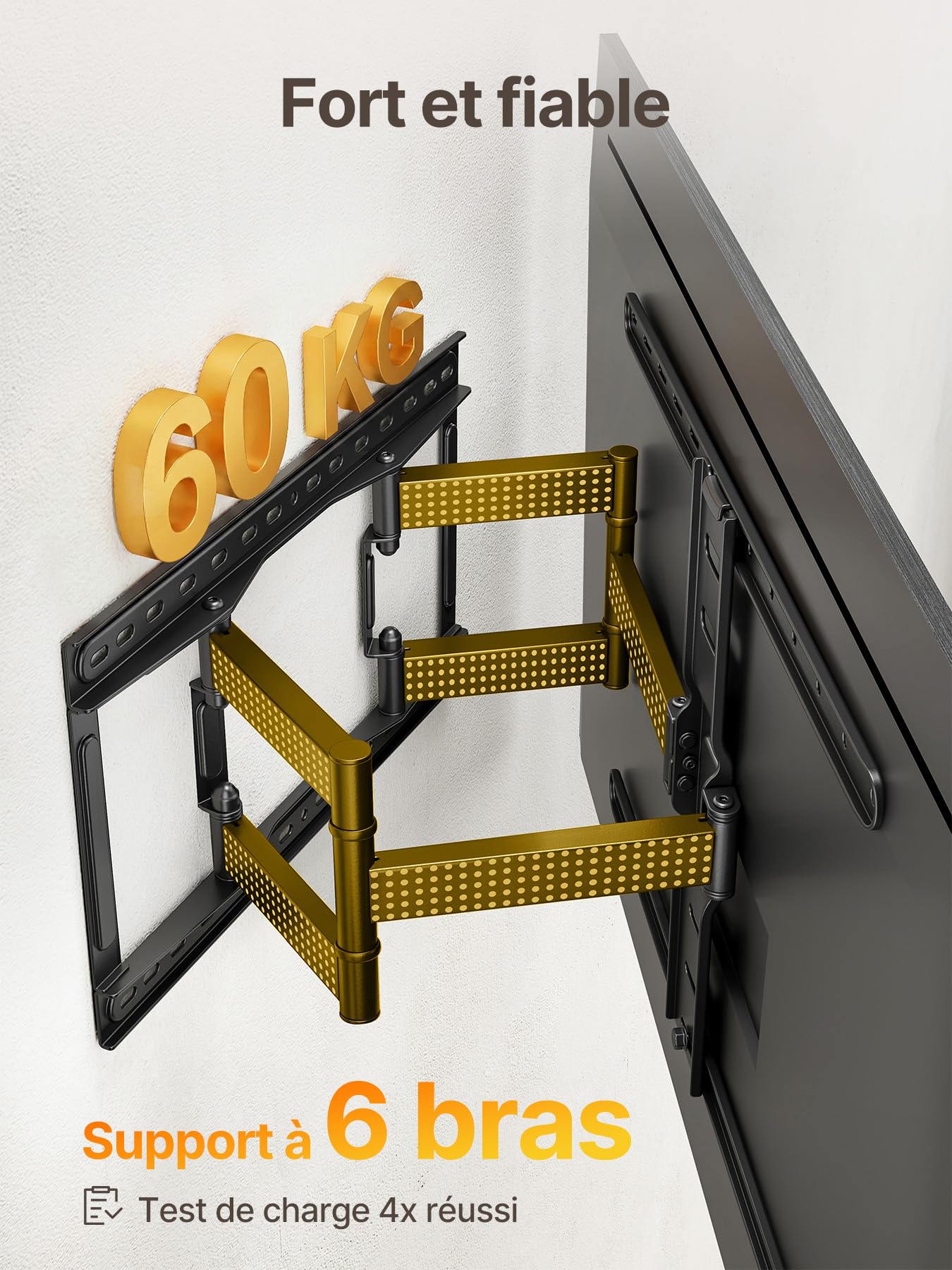 monTEK Support Mural TV Ultra Fin pour Écrans 43-90 Pouces jusqu'à 60 kg | 1,1" d'épaisseur, Support TV Orientable, Inclinable et Extensible, Fixation Murale TV avec Double Bras, Max VESA 600x400mm