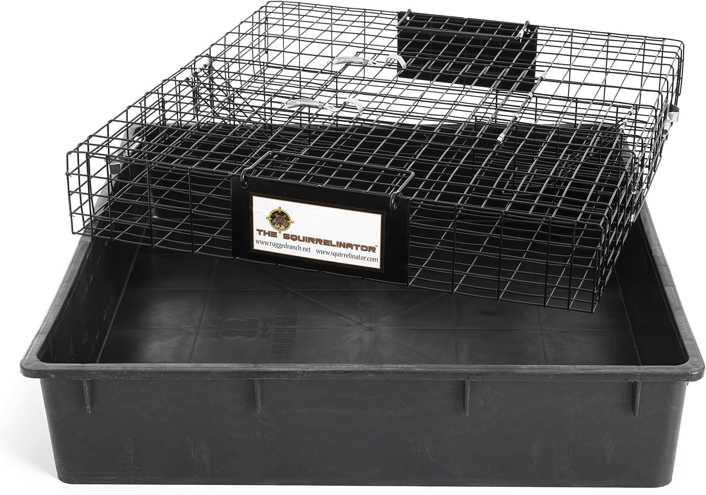 Rugged Ranch Squirrelinator w/ Waste Basin Outdoor Multi-Catch Squirrel Trap - Humane Live Cage Catcher, Rodent Control for Barns, Garages, Sheds, Gardens, Farms, Yards or Lawns
