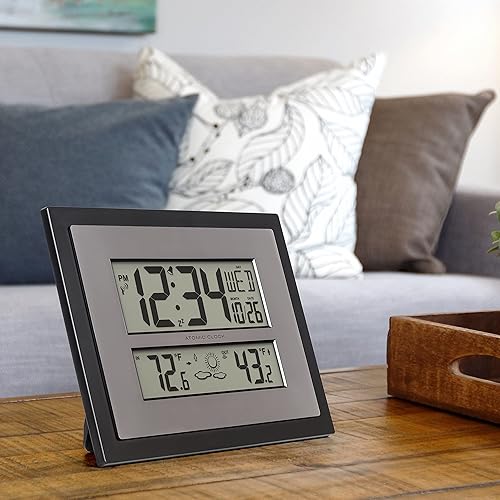 Miniatura 5 de La Crosse Technology 512-85937-INT Reloj de pared digital atómico con temperatura y pronóstico en grisplateado