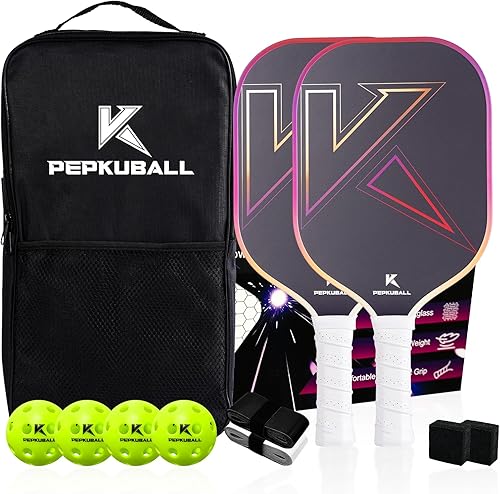 Miniatura 19 de Juego de palas de pickleball con superficie de fibra de vidrio, palas de pickleball con raquetas de bola de pepinillo para hombres y mujeres
