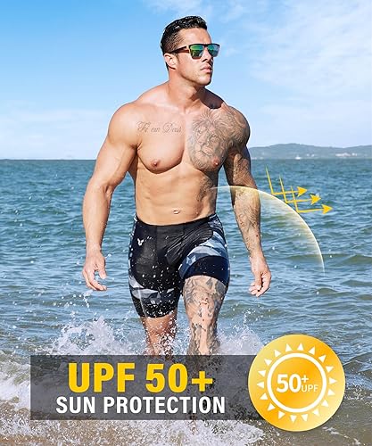 Miniatura 5 de HUGE SPORTS Pantalones cortos de natación de compresión para hombre, traje de baño activo fresco y seco, pantalones cortos de entrenamiento, mallas