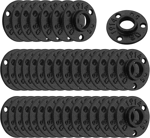 Miniatura 18 de Brida de piso pintada en negro antioxidante de 1/2 pulgada, paquete de 10 accesorios de tubería de hierro maleable para estilo vintage industrial,