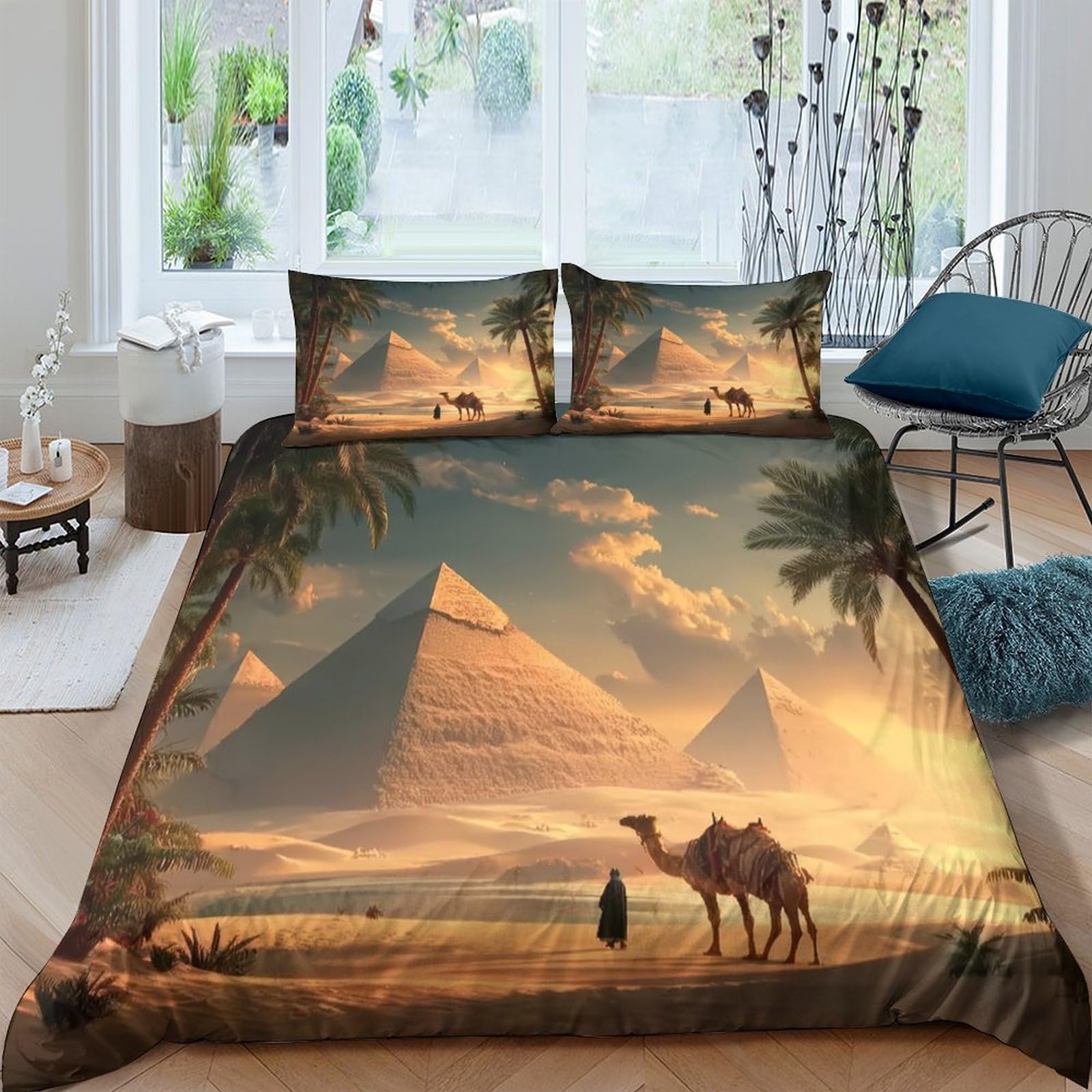 Ctjqhvkz Style-8 3D Printed Pyramid Sunset Fitted Sheet Microfiber Soft Anti-Slip Desert Camel Mattress Cover For Bedroom Decor Single（135X200cm）