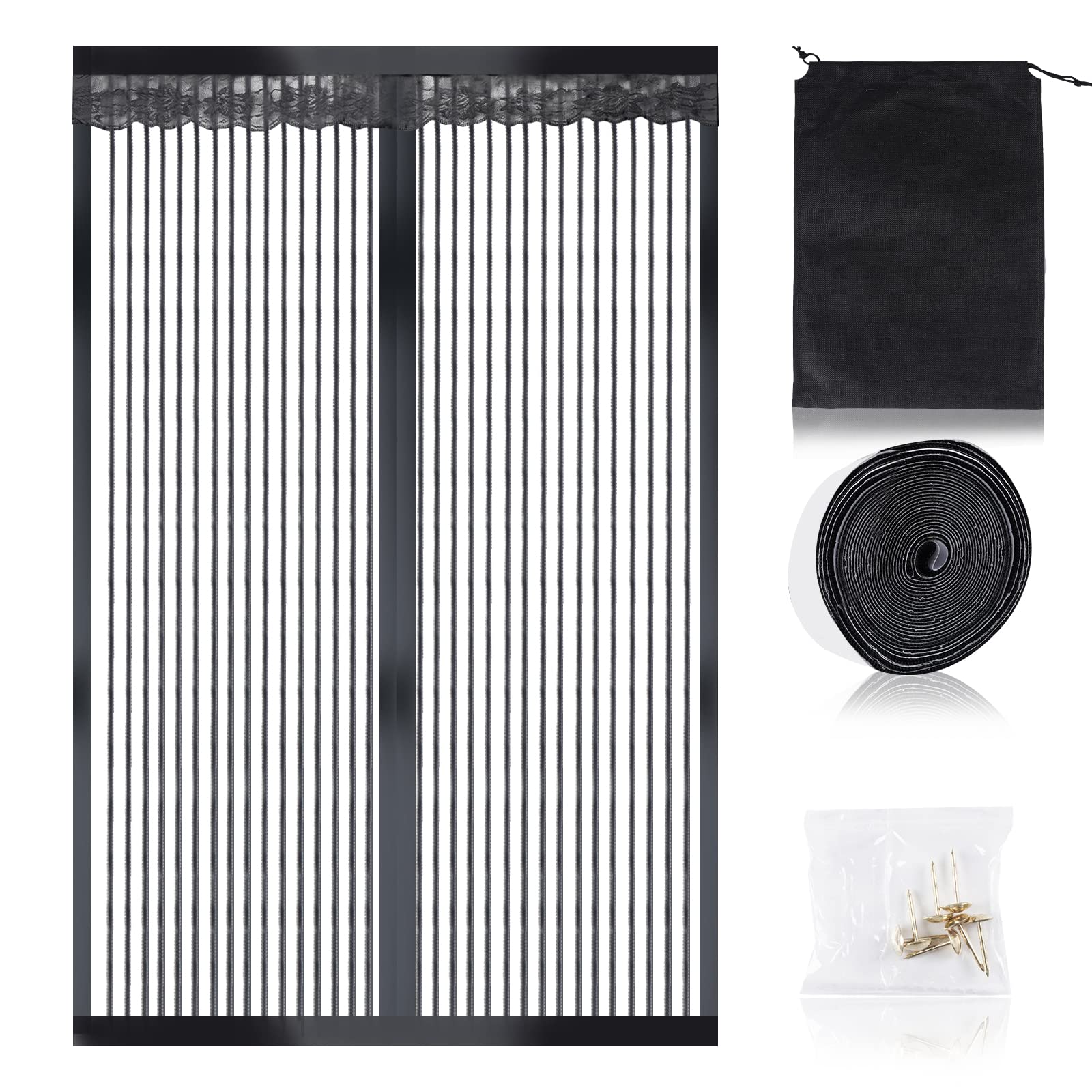 Fly Screens for Doors JANORS Magnetic Fly Screen Door, Magnetic Soft Screen Doors, Encrypted to Prevent Bug, Full Frame Velcro, Magnet Silent Closure, No Punching 110 * 210cm (Stripe)