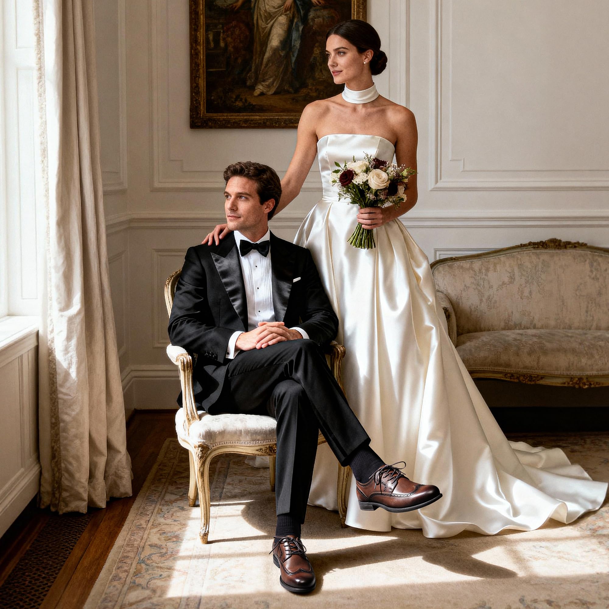 Bruno Marc Men's Brogue Wingtip Oxfords, Full Grain Leather Dress Shoes Flexible Forefoot for Work & Business Comfort Lightweight Lace Classic Formal Shoes