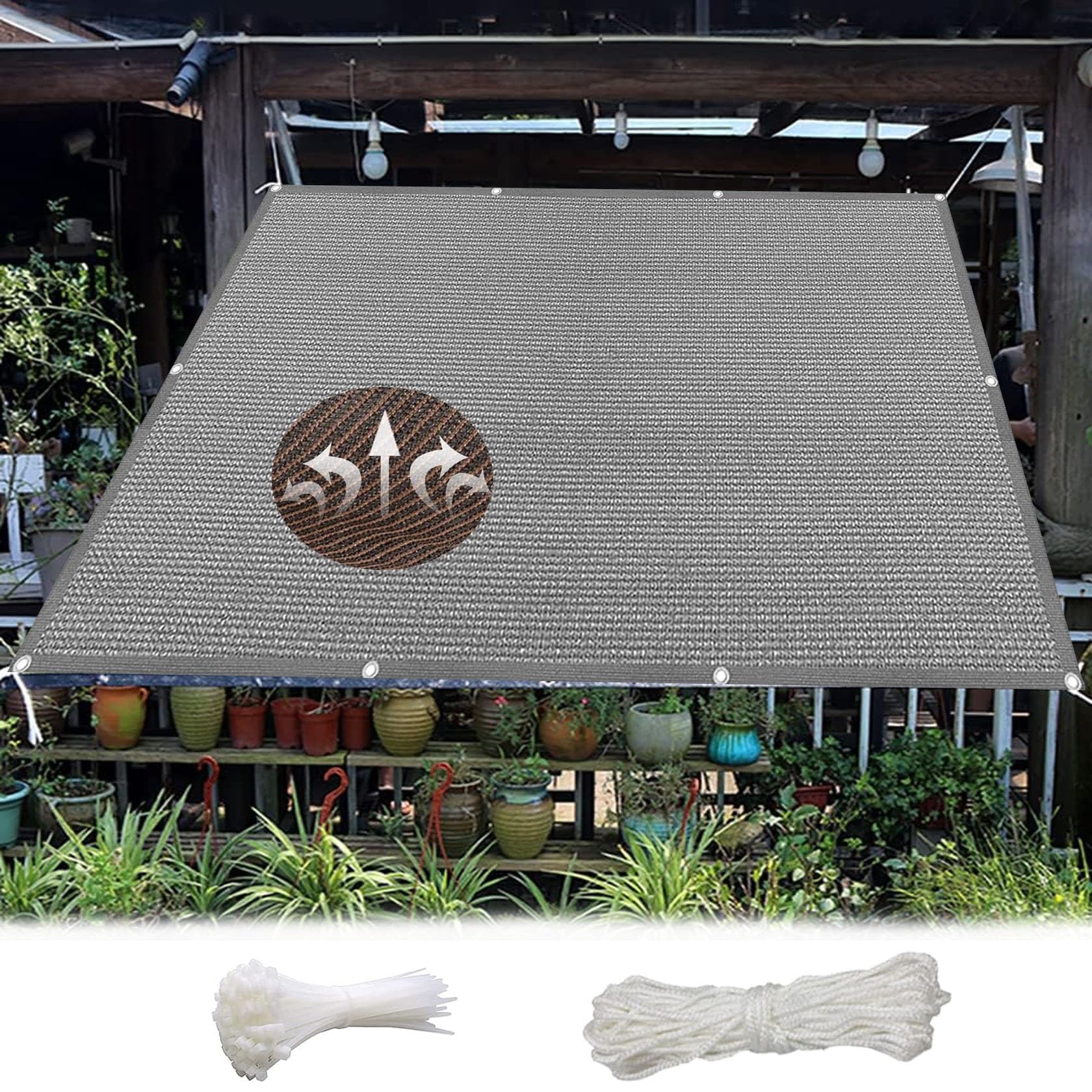 Voiles solaire pour jardin et terrasse grise respirante avec cordons