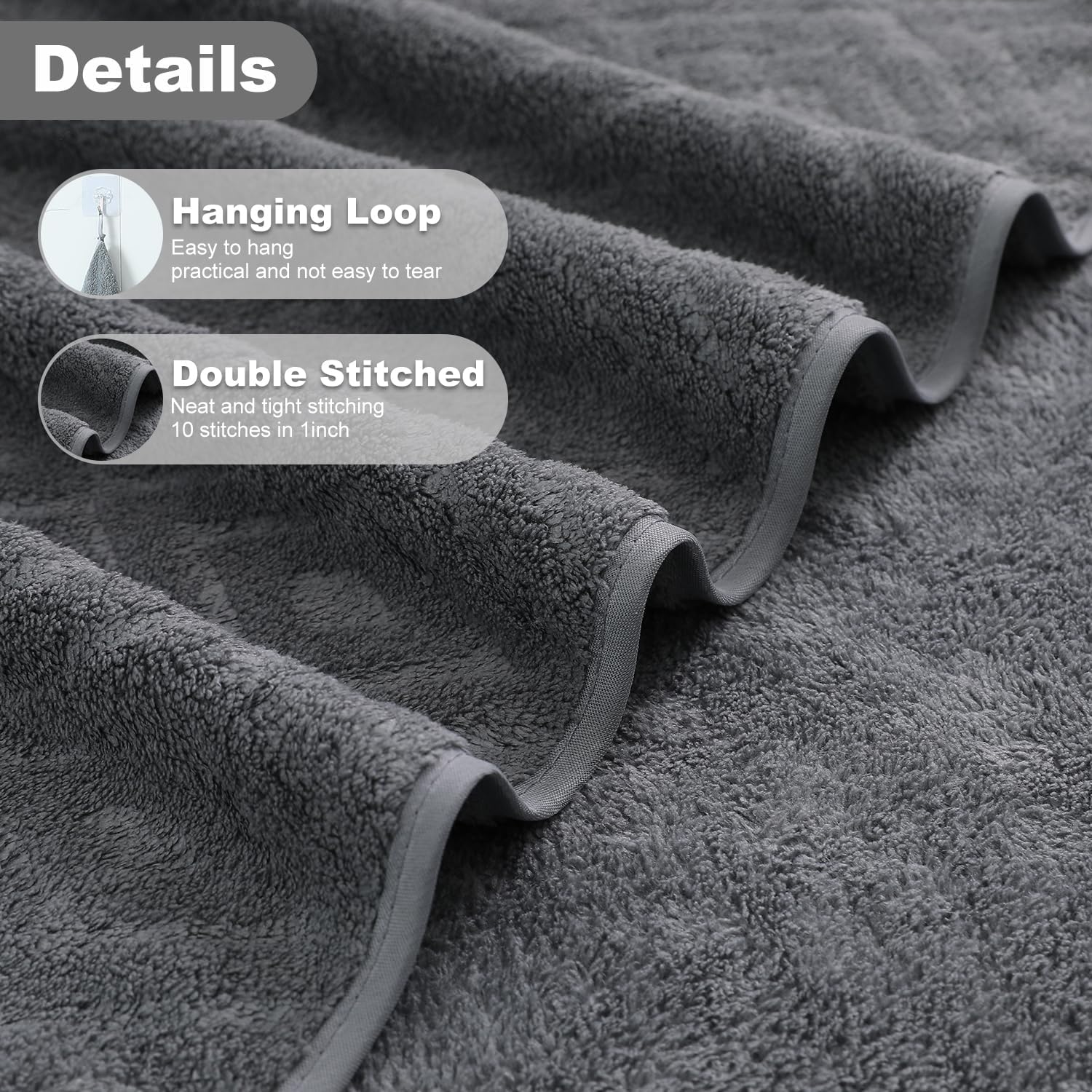 Smuge 18-Piece Bath Towel Set, Include 6 Bath Towel Sheets, 6 Hand Towels and 6 Washcloths - Highly Absorbent Quick Dry 100% Microfiber,Ultra Soft Bathroom Towel Set (Dark Gray) - Image 2