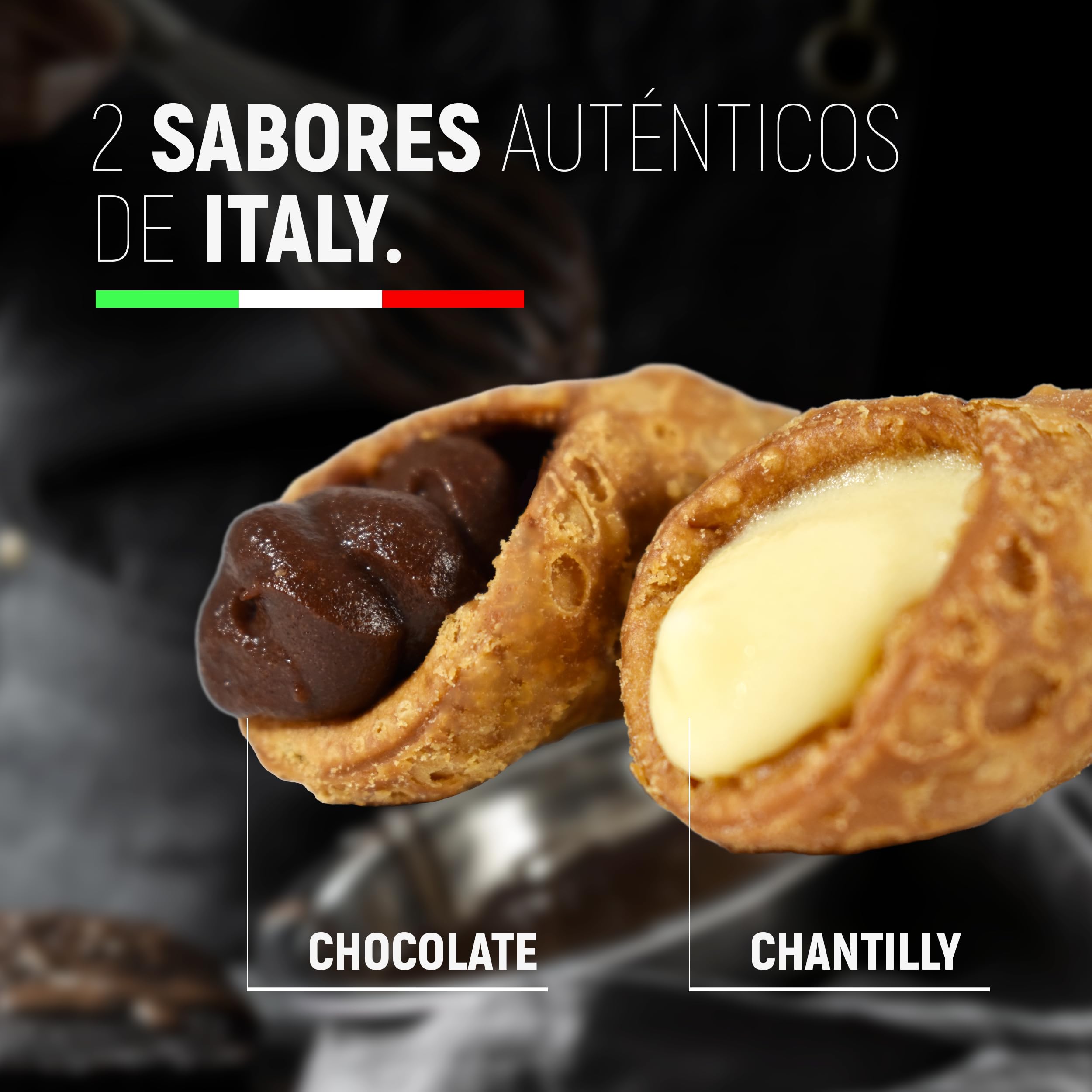 Cannoli Sicilianos, Kit de 12 Cannoli - HAZLO TÚ MISMO. Cannoli Individuales, Crema Chantilly y Chocolate. Kit de Cannoli con Crema en Polvo para Preparar en Casa. CANNOLI - SIKALY