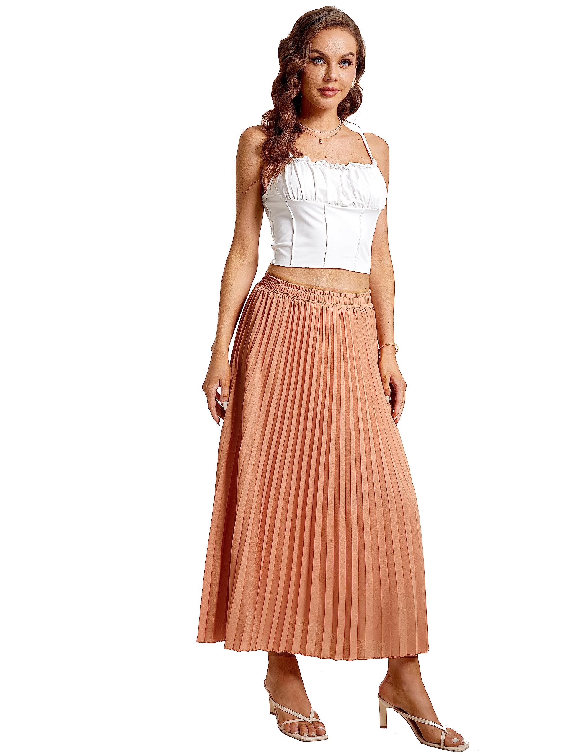 Jupe longue plissée élastique taille haute pour femme - Style bohème