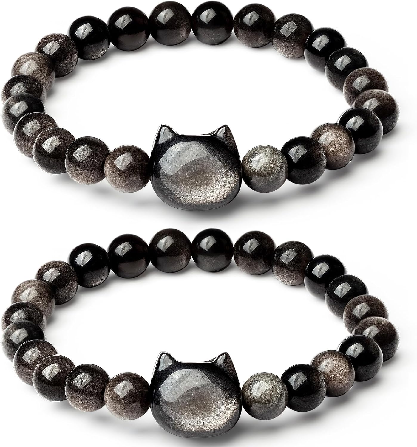 Ecation Black Obsidian Bracelet for Protection & Wealth, Feng Shui Lucky Cat Beaded Bracelet Jewelry Gift for Men Women
