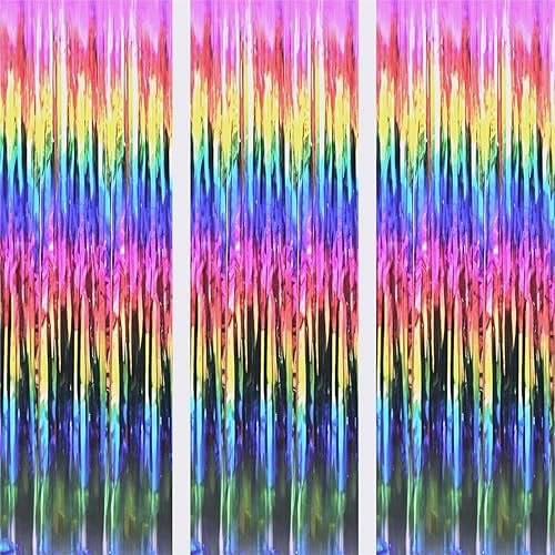 JVIGUE Paquete de 3 cortinas de papel de aluminio metálico con flecos para fiesta de cumpleaños, telón de fondo de fotos, decoración de eventos de