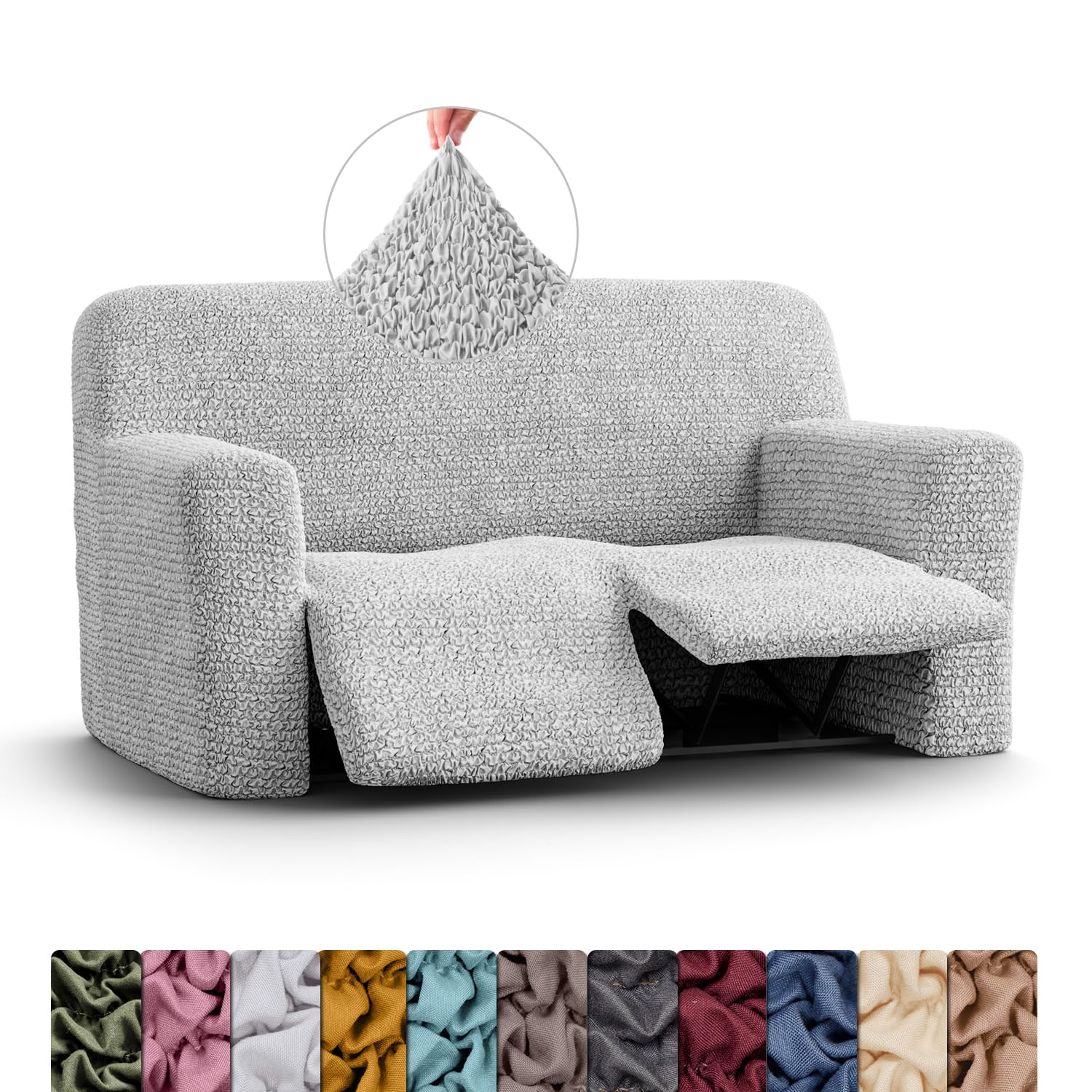 Menotti Pearl 2 Seater Recliner Sofa Cover - Sanitised Recliner Cover Couch Slipcover Soft Fabric Slipcover Wingback Recliner Stretch Furniture Protector - Microfibre - (2 Seater Recliner)