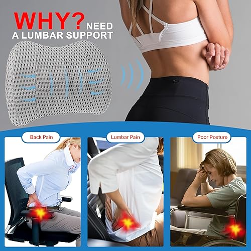 Miniatura 115 de Almohada de apoyo lumbar para automóvil, almohada lumbar de espuma viscoelástica para aliviar el dolor de espalda baja - Cojín de espalda para Negro