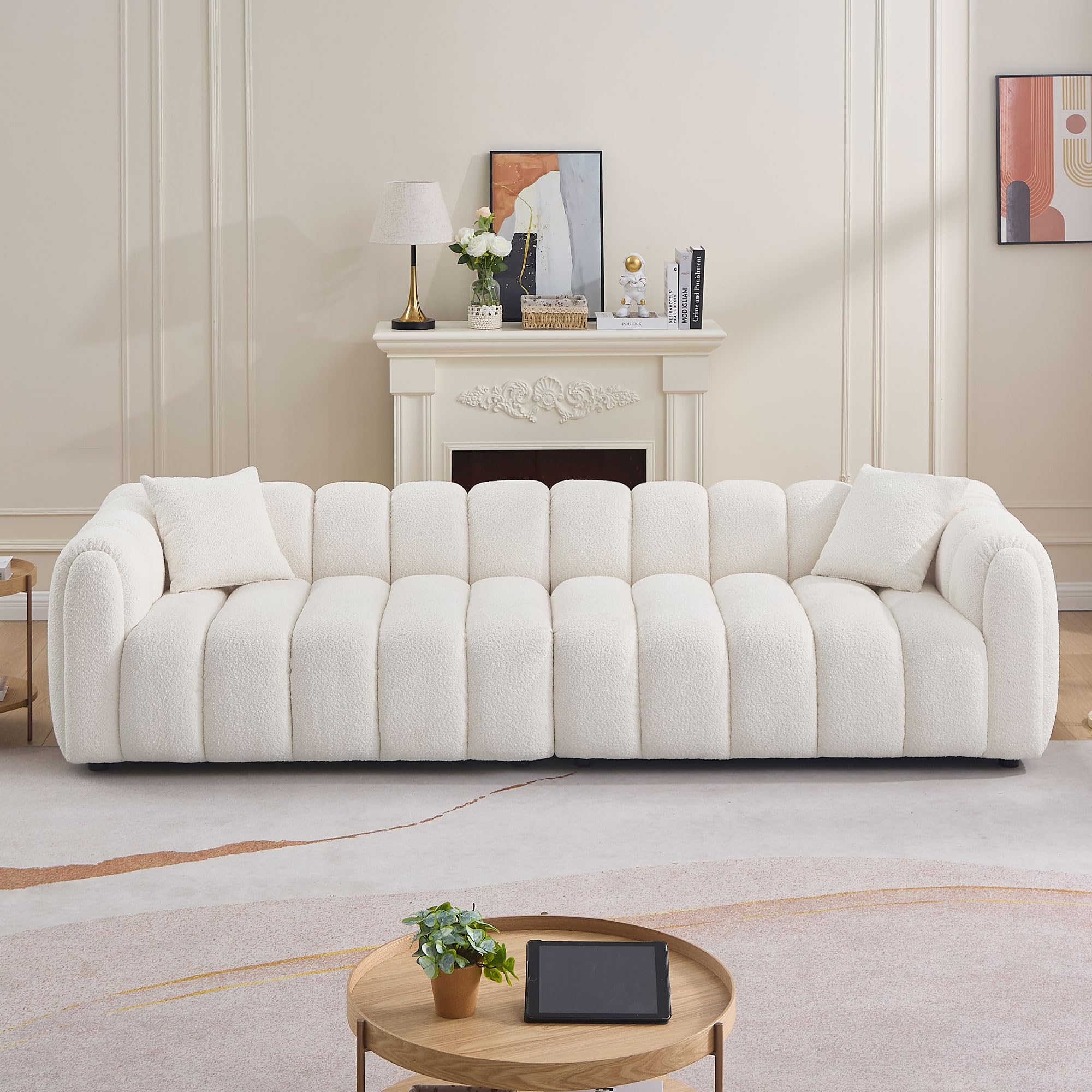 110INCH Oversized Boucle Sofa Couch Modern Upholstered Tufted Marshmallow Cloud Couches, Deep Seat Teddy Boucle Sofa, Cozy Living Room Large Sectional Sofa Couch for Home Apartment Office