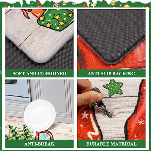 Miniatura 5 de Pauwer Juego de 2 alfombras de cocina de Navidad, tapete de cocina de gnomo, antideslizante, antifatiga, para piso, juego de alfombras de cocina