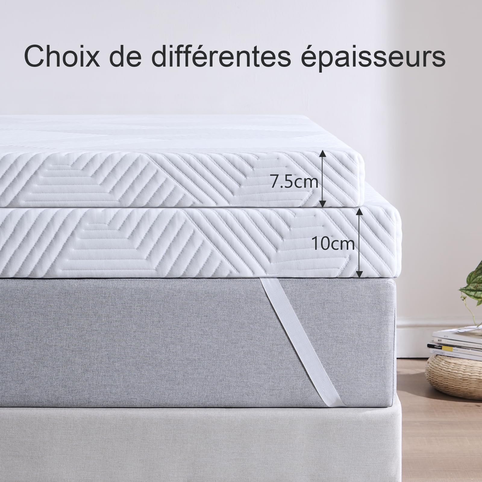 Twirest Surmatelas 140 x 190CM, Épaisseur 7,5CM, Mousse Mémoire à Gel, Confortable et Respirant, avec Design Antidérapant et Housse de Matelas Amovible et Lavable