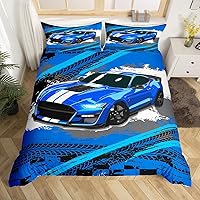 Vista 3 de Funda de edredón azul para niños y hombres, juego de ropa de cama de auto de carreras de graffiti, tamaño Queen, juegos de cama Grunge, ligero