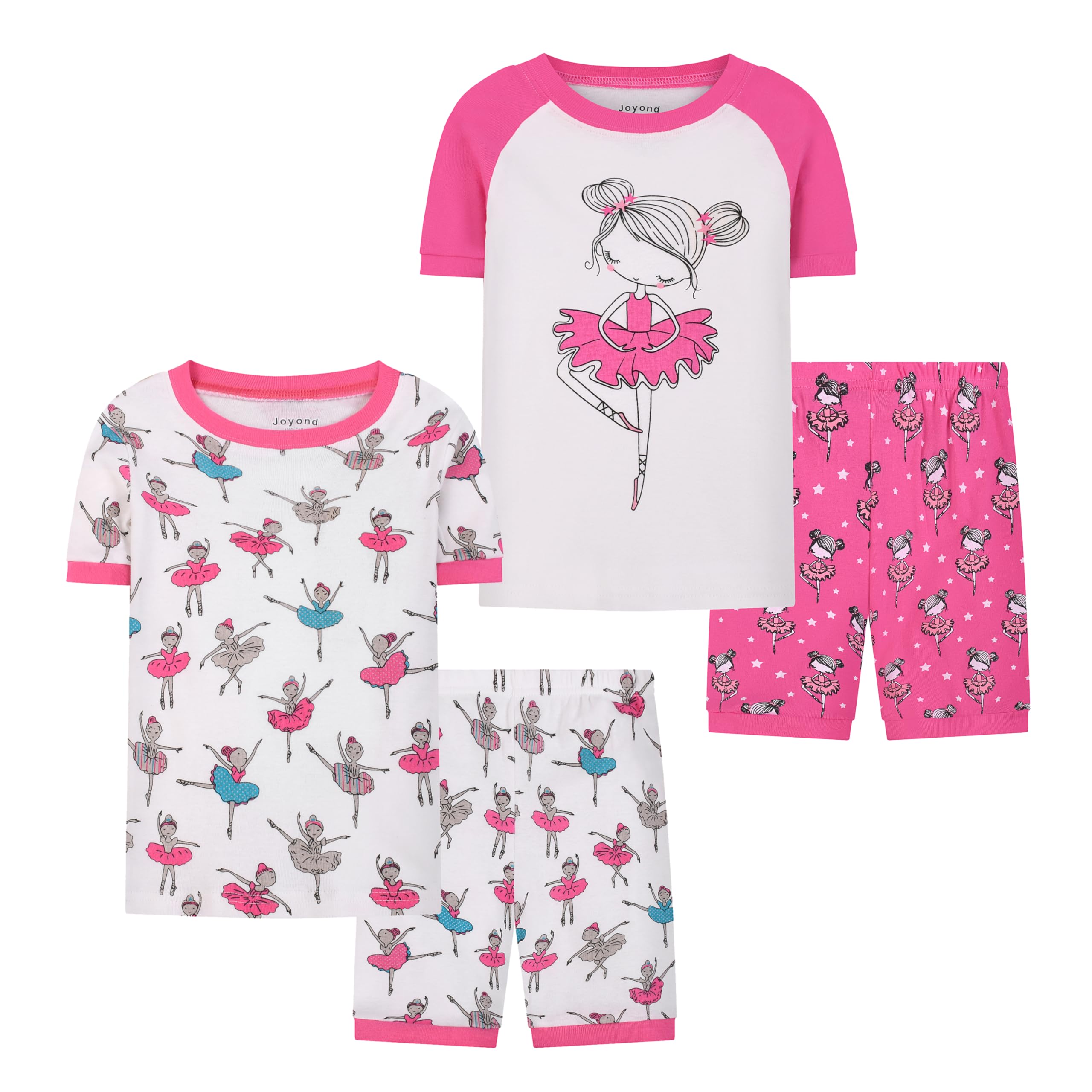 Joyond Girls Pure Cotton Summer Pjs Size 2T-14Years, Little Girls Short Sleeve 4-Piece Sleepwear Kids Toddler Pajamas Set
