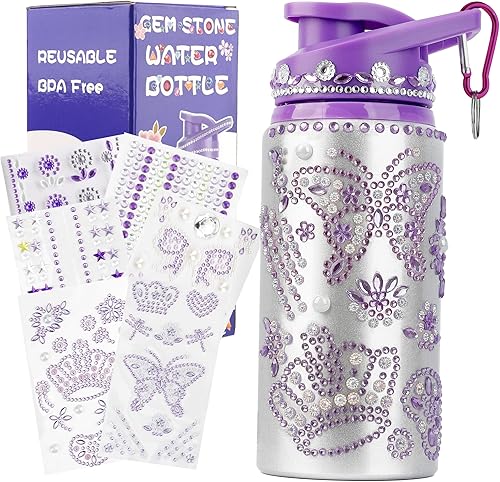 Miniatura 8 de Regalo para niñas de 5, 6, 7, 8, 9 y 10 años, decora tu propia botella de agua con calcomanías de gemas para niños, regalos de niña de 10 años, Verde
