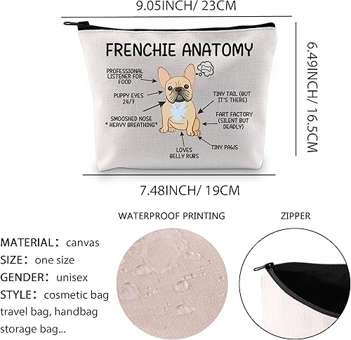 Miniatura 2 de XYANFA Frenchie Anatomy - Bolsa de maquillaje para perros franceses, regalo para amantes de los perros franceses, bolsa de cosméticos para perros