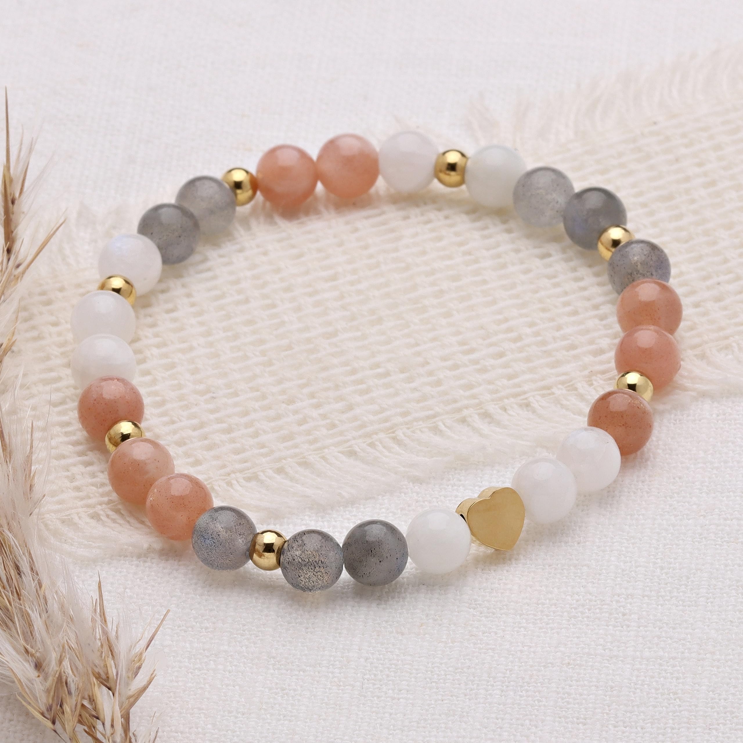 KARYSMA Damen-Armband aus echten Edelsteinen, mit Herz, elastisch, schönes Geschenk zum Geburtstag oder Muttertag