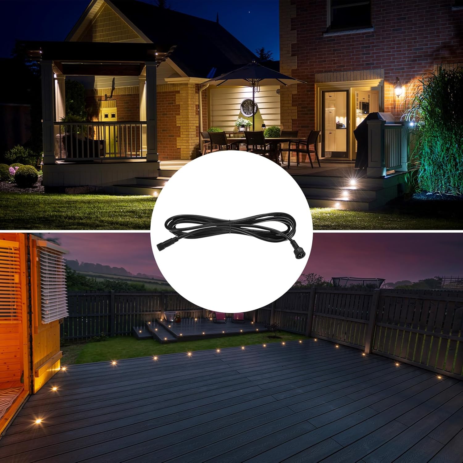 M METERXITY 2-Pack Waterproof Extension Cable, 3 Pin 9.84 Ft/3m Extension Cord Wire with 18AWG IP67 Male and Female Connectors for Outdoor Spotlights/LED Deck Lights [Black]