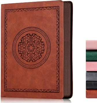 Fetinar 300 Pages Leather Dotted Journal Notebook,Softcover Leather Dotted Journal Notebook for Women Men,300 Pages Notebook for Travel,Business,Work,Office,School Note Taking,5.7 X 8.3,brown