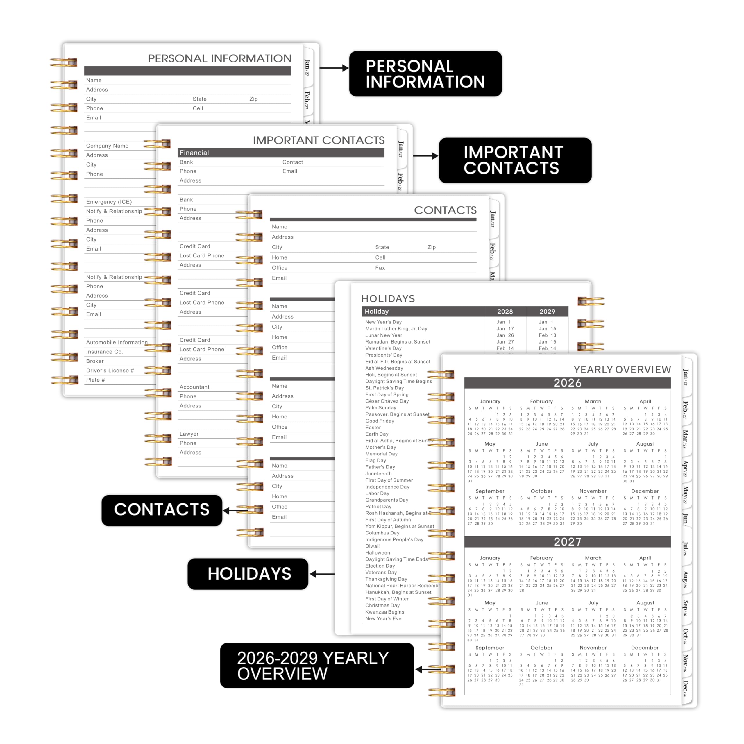 Monatsplaner 2026–2029 – 3-Jahres-Monatsplaner 2026–2029, 16,3 x 21,6 cm | Jul. 2026 - Jun. Kalender 2029, 36-Monatskalender mit Hardcover, Innentasche