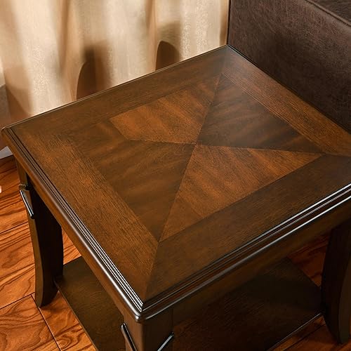 Miniatura 5 de MODERION Mesa auxiliar de madera maciza con estante de almacenamiento, mesa auxiliar de sofá de mediados de siglo con mesa empalmada y patas