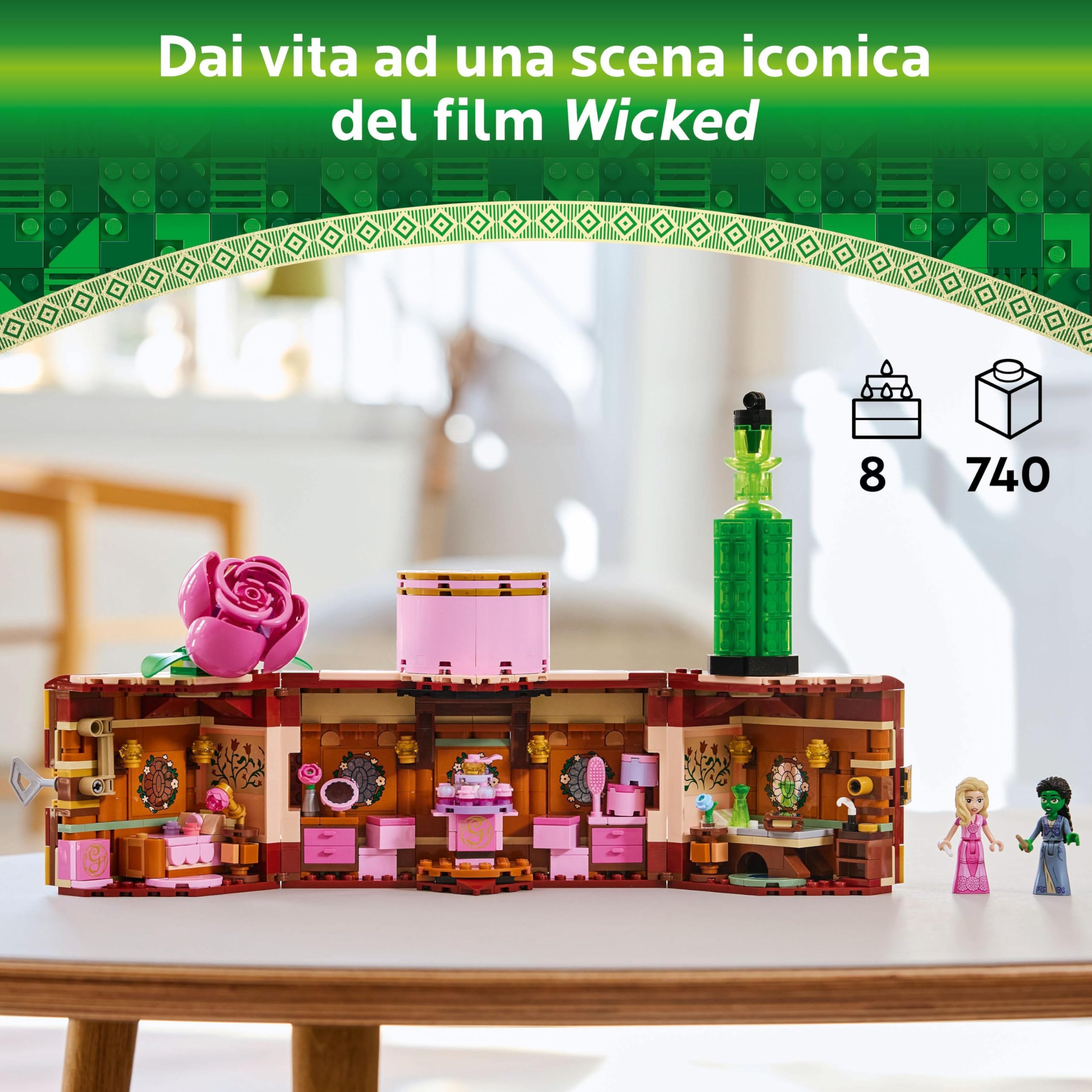 LEGO Wicked Il Dormitorio di Glinda ed Elphaba, Giochi di Fantasia per Bambine e Bambini da 8 Anni in su, Baule Apribile con Camera da Letto da Costruire con 2 Personaggi del Film, Idea Regalo 75683
