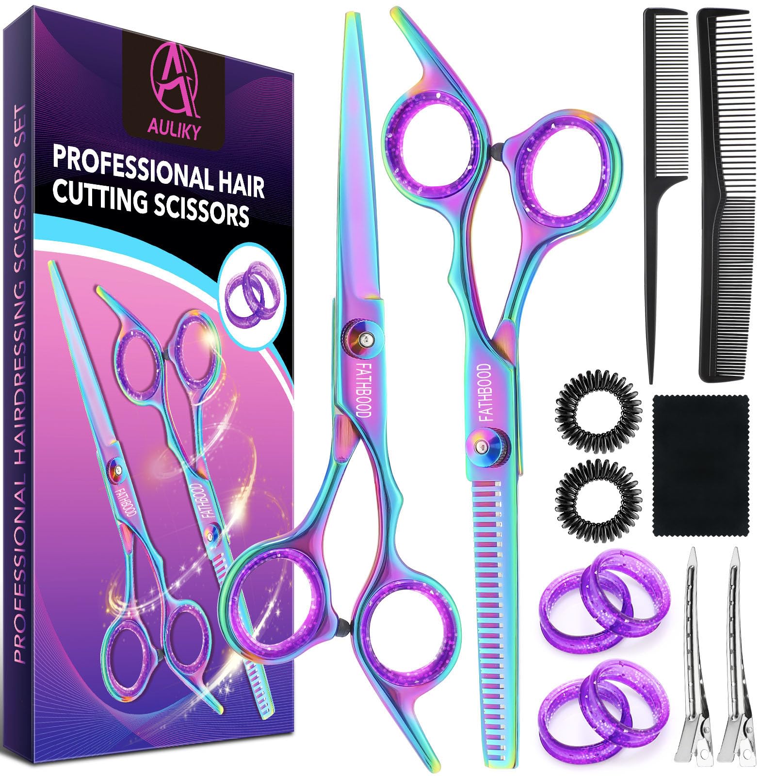 Friseurschere Set, 14 Stücke Profi 6,7 Zoll Haarschere Set, Scharfe Haarschneideschere, Hohe Qualität 440C Delstahl haarschere friseurschere Set für Damen Herren Kinder Familie Friseursalon