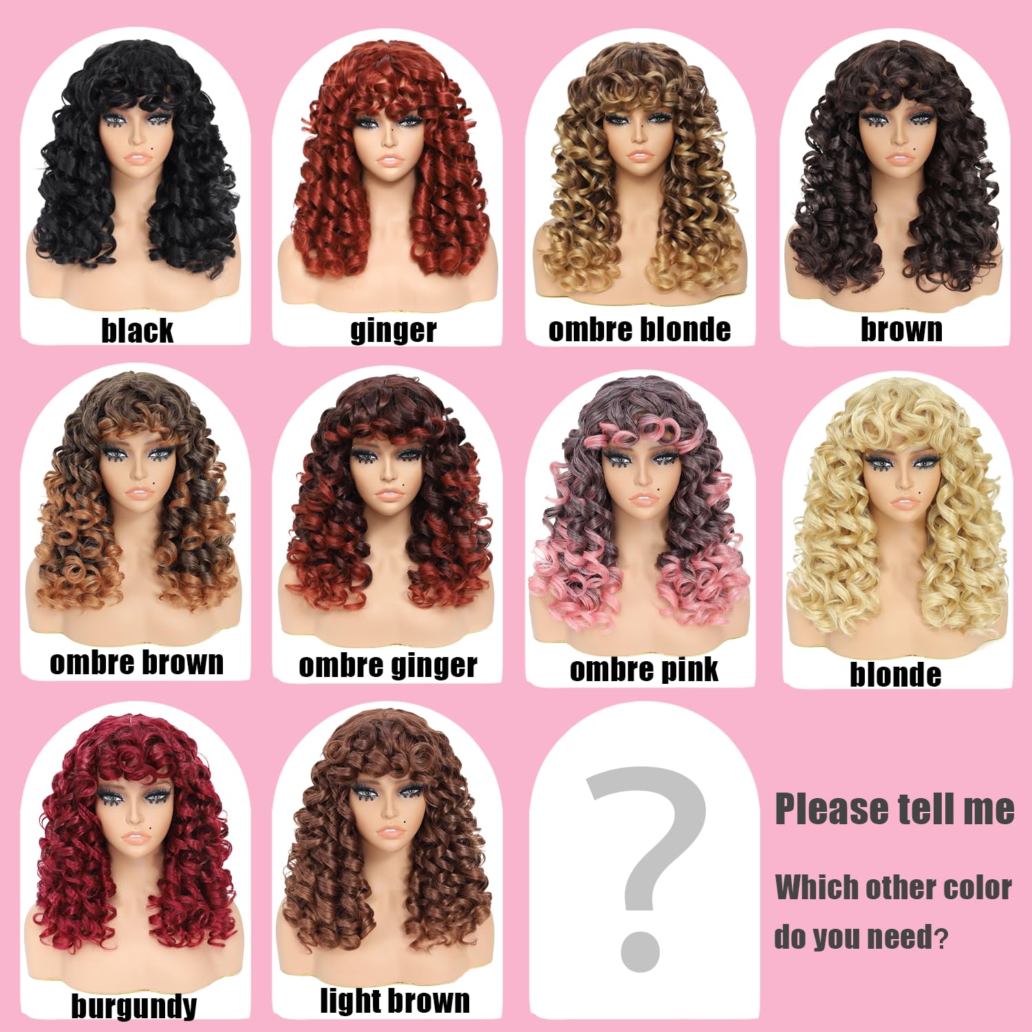 GKtineke-Curly-Wig Big-Curly-Wigs-for-White-Black-Women 20 Inch- Long-Curly-Wig-with-Bangs Synthetic-Hair-Replacement-Wigs-for- Cosplay and Daily (): Ombre Blonde