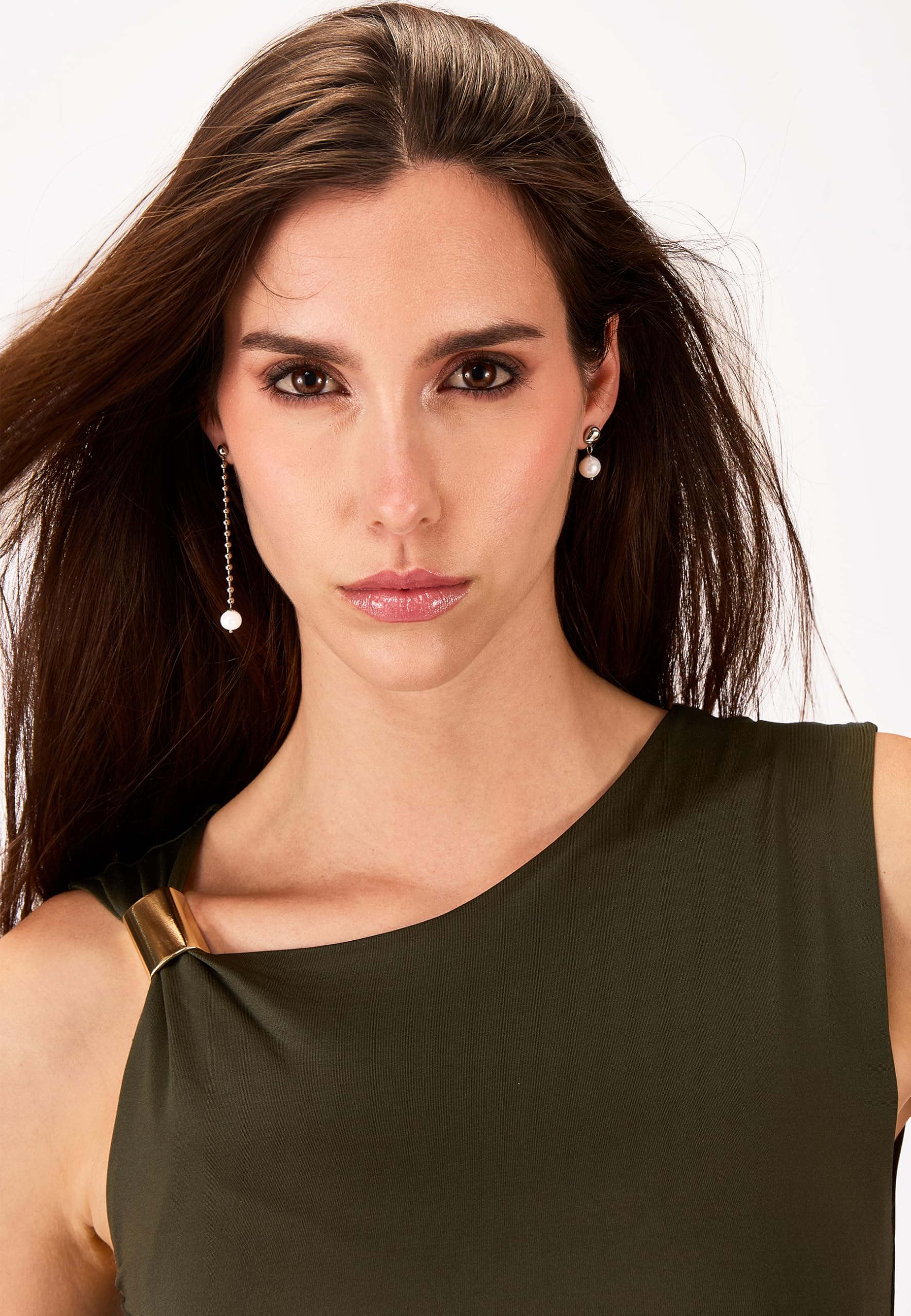 Breil, Collezione B Rocks, Orecchini Donna Asimmetrici in Acciaio con Perle Naturali di Acqua Dolce e Boule in Acciaio Lucido, Chiusura a Farfalla, Idea Regalo Donna
