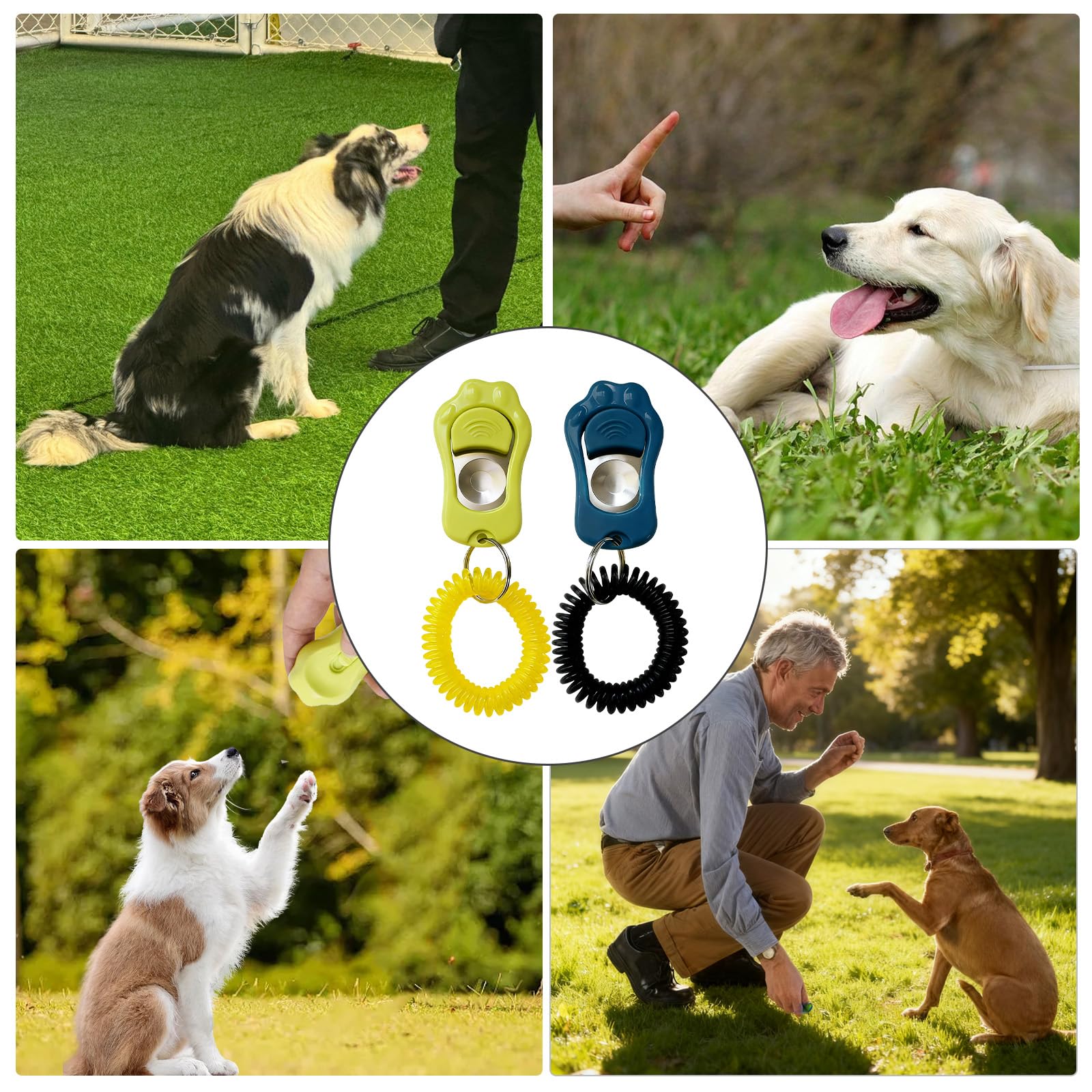 2 Pcs Sifflet Ultrason Chien, Clicker Dressage pour Chien, Clicker Training pour Animaux à Fréquence Ajustable (avec Laniette), pour Chien, Chat, Oiseau, Lapin (Vert Sauge/Gris Bleu)