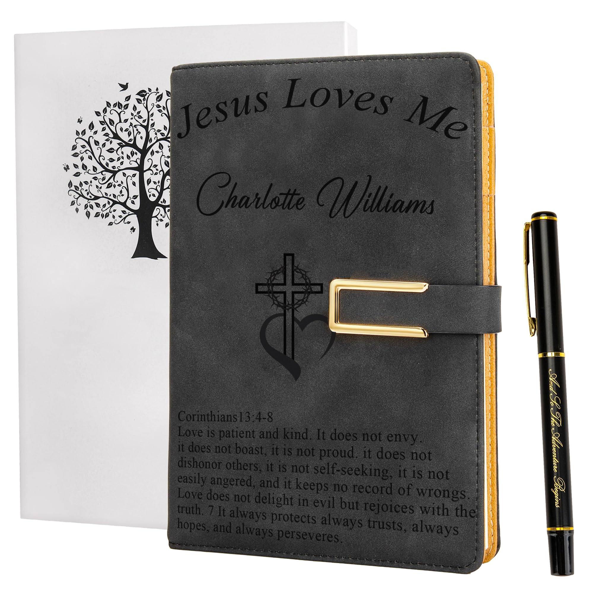Fanery Sue Refillable Writing Personalized Journal for Men & Women Faux Leather Hardcover Notebook A5 College Ruled 200 Lined Pages Lay-Flat Personal Diary Magnetic Buckle (Black-Bible) — image 1