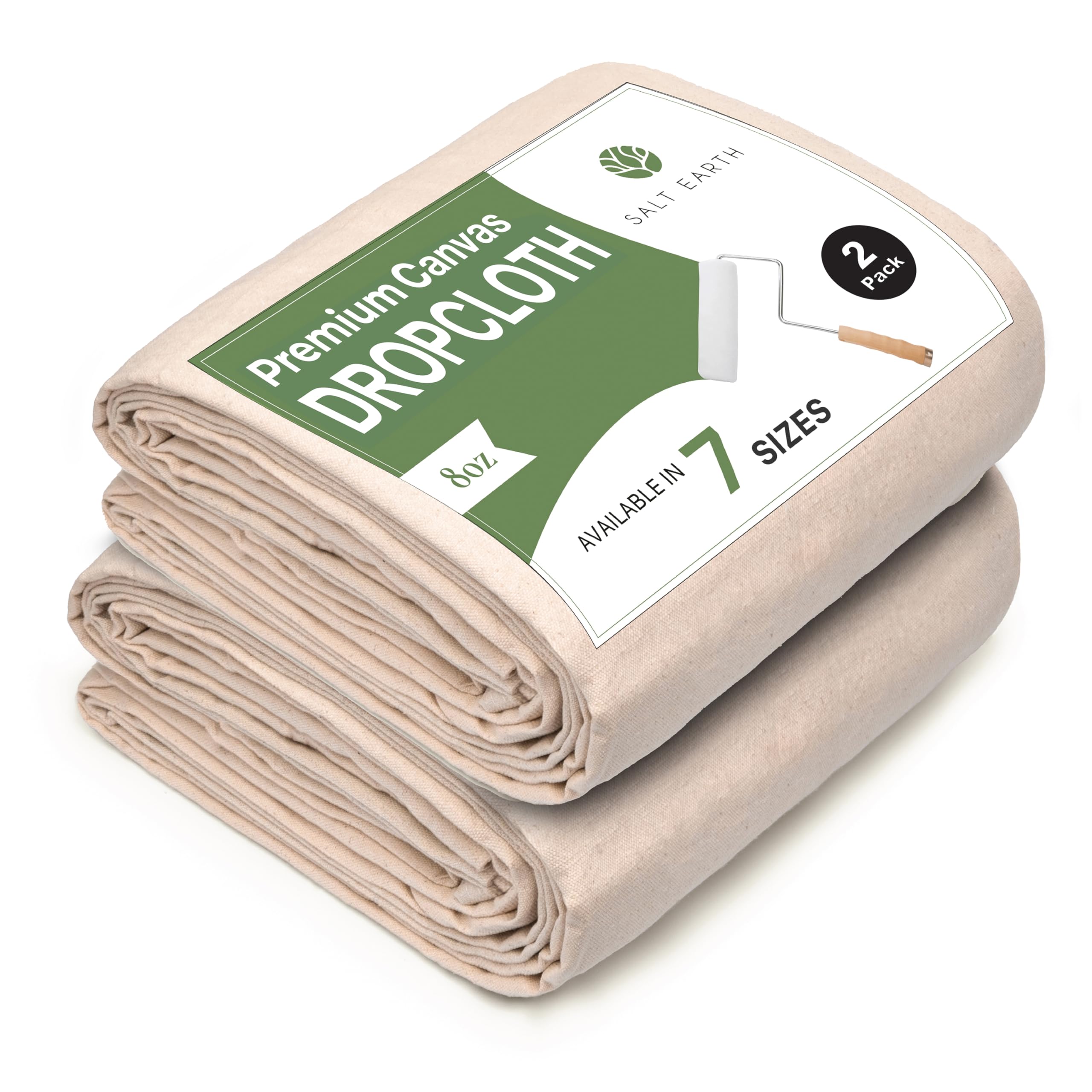 Canvas Drop Cloth Salt Earth Pack of 2 Reusable Cloth for Outdoor & Indoor, 100% Recycled Cotton Nature Friendly, All purpose Washable Cotton Canvas Cover for Painter Floor & Furniture Protection(5x5)
