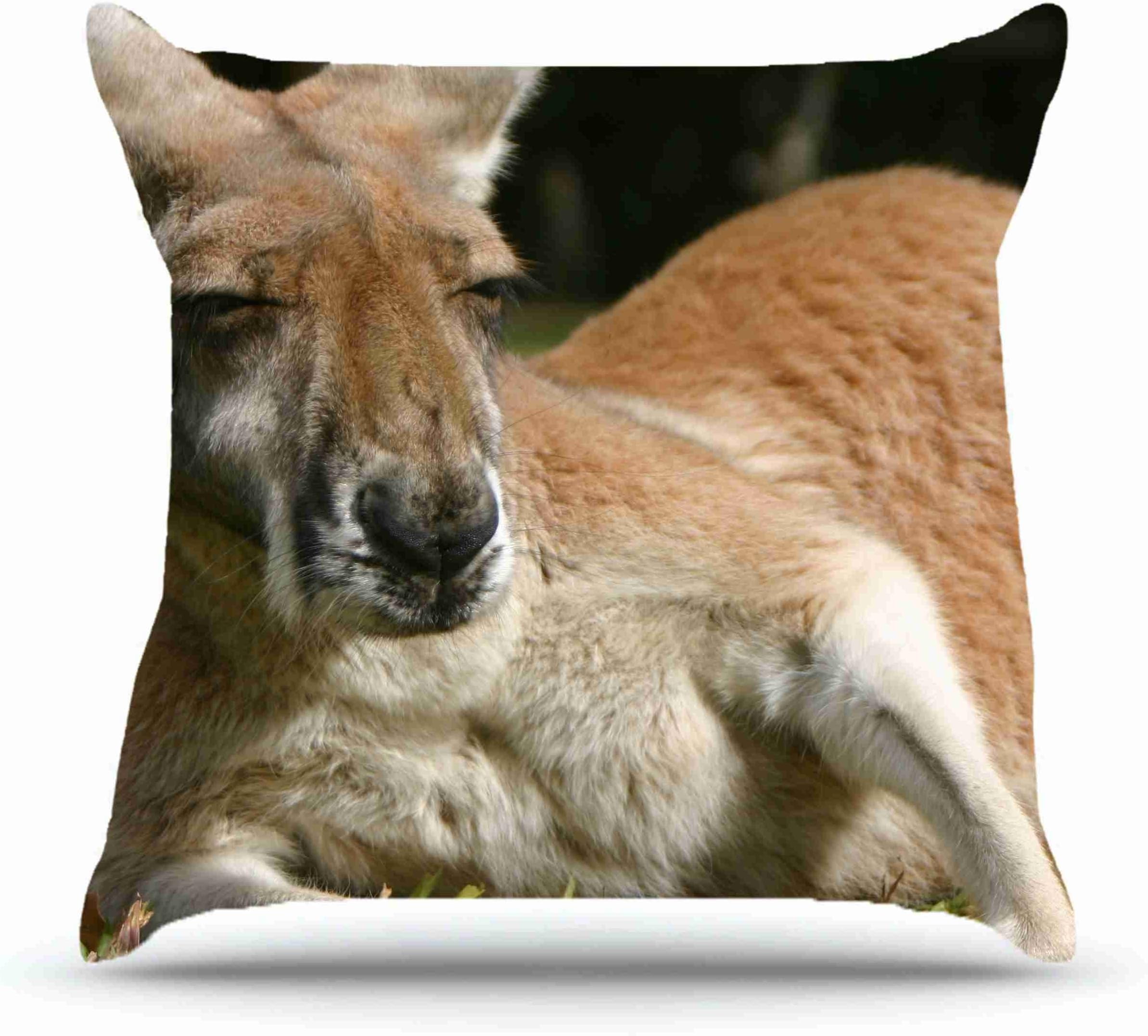 Throw Pillowcase 18 X 18 Inches Cotton Pillowcases Decorative Pillow Cover Case with Hidden Zipper Cushion Covers - Animals kangaroo laying s furry For Car