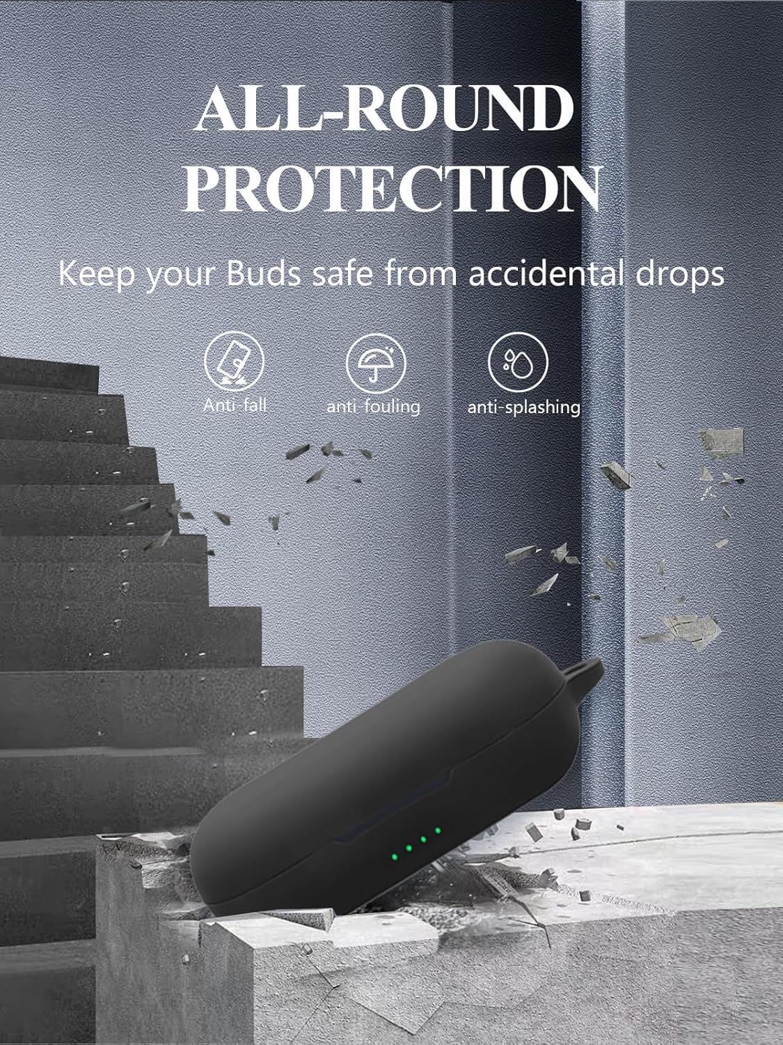 Case for Raycon Open Earbuds – True Wireless Open Ear Bluetooth Headphones, WUNIAK Soft Silicone Protective Portable Scratch Shock Resistant Shell with Cleaner Kit & Carabiner & Lanyard ,Black - Image 4