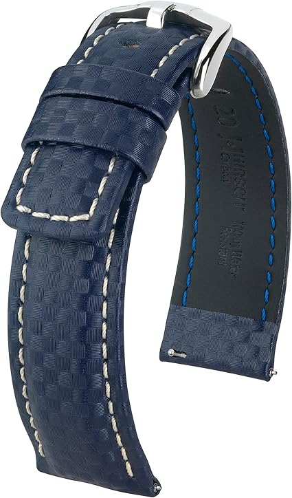 HIRSCH Carbon 22mm Long Blue Leather Watch Strap 02592080-2-22 :  Amazon.co.uk: Watches