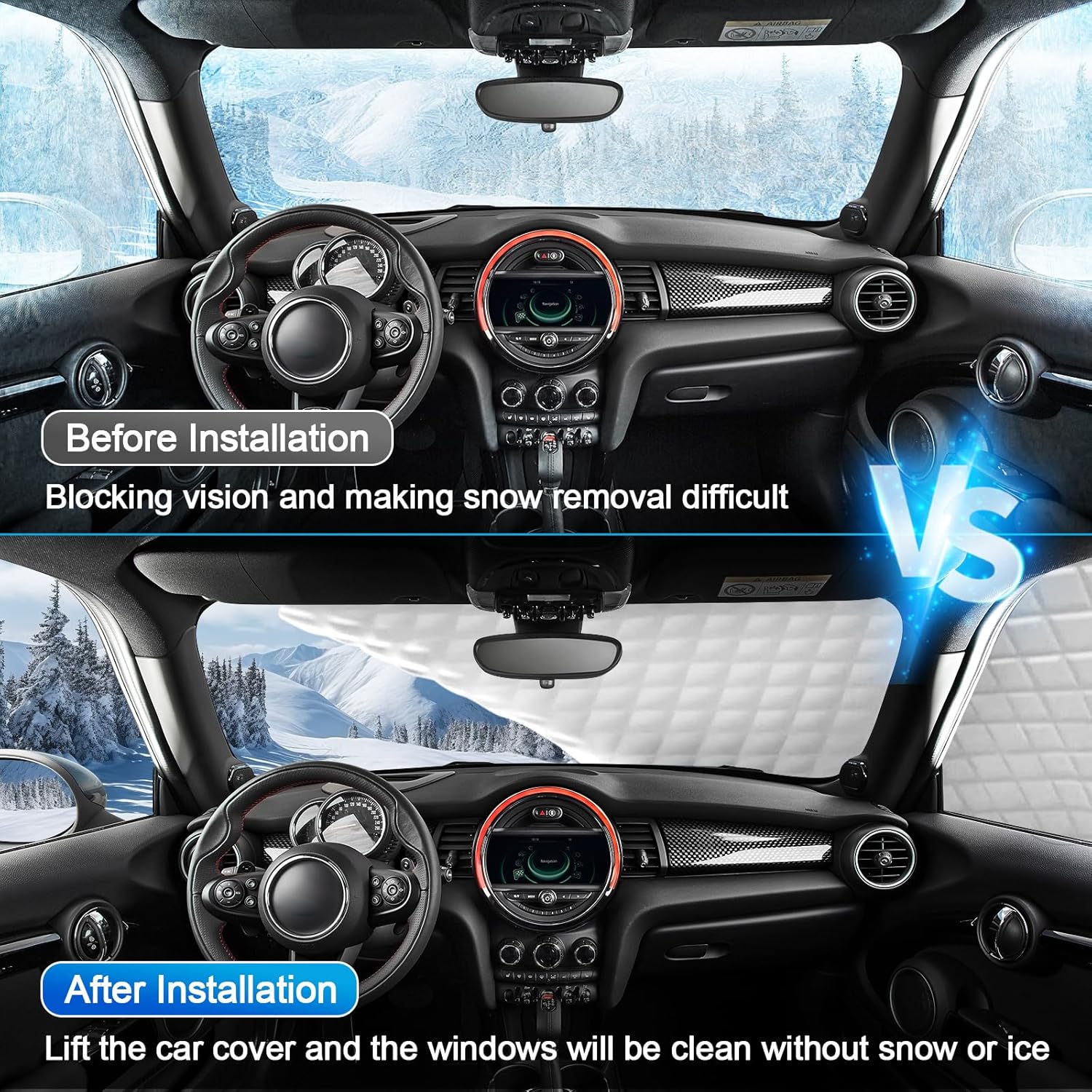 Half Car Cover for XL SUV Sunroof & Windshield Cover for Ice and Snow, All Weather Vehicle Body Cover for Sun, Rain, Dust（157"x59"）