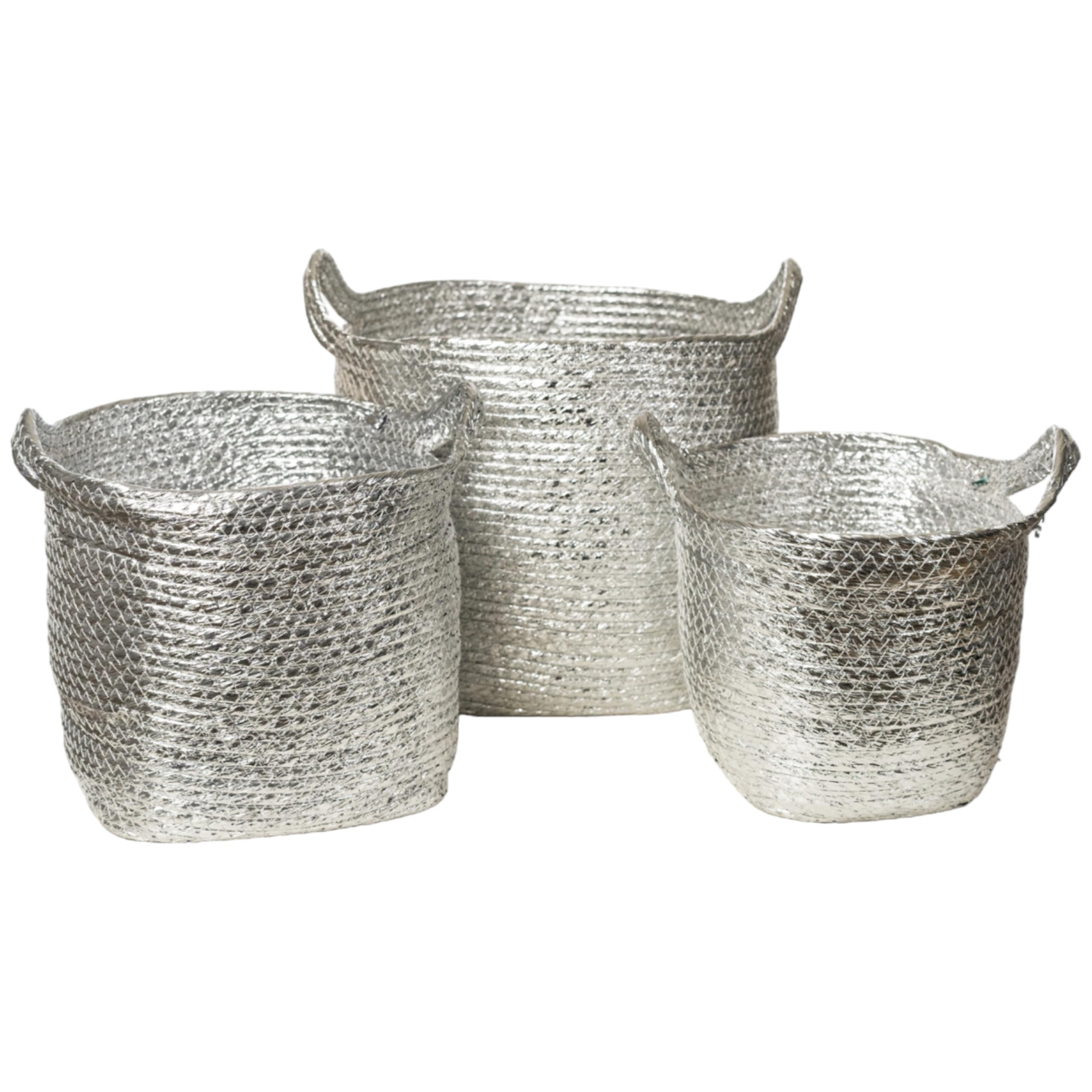 Set 3 paniers fibres argentées pour stopper le désordre cesto plateado