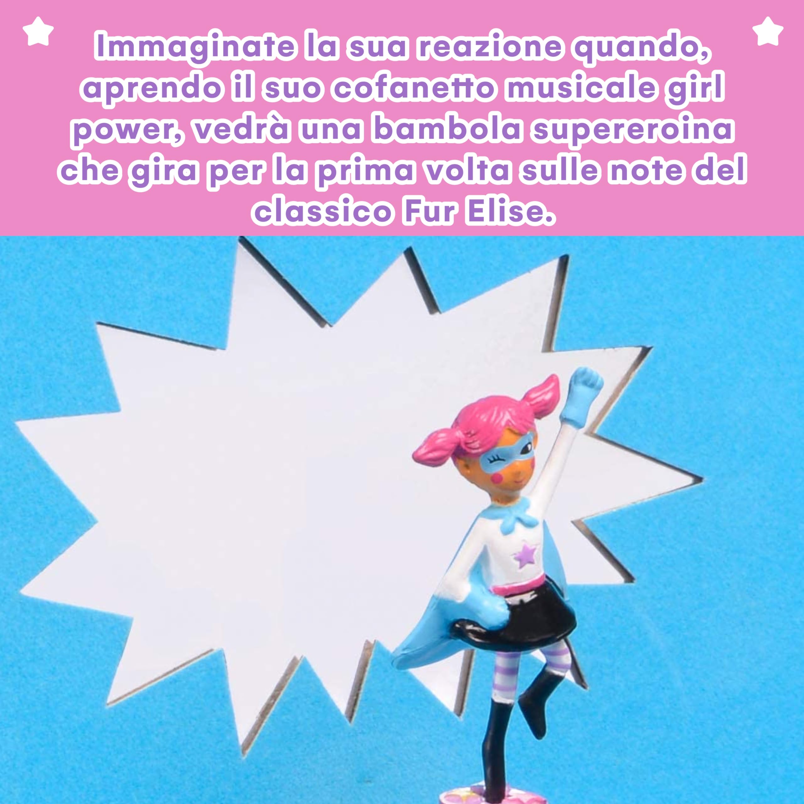 Jewelkeeper - Carillon Portagioie Musicale Design Girl Power Superhero con 2 Cassetti Estraibili - Melodia di Per Elisa