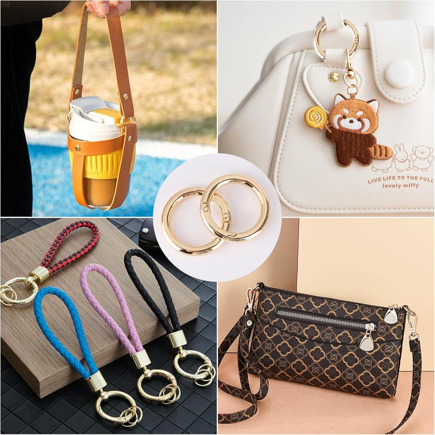 30Pcs Trigger Spring O Rings 1 inch Round Carabiner Snap Hook, Circle Trigger Rings Spring Gold Key Ring for Keyrings Buckle, Bags,Purses, Handbag, Dog - Image 4