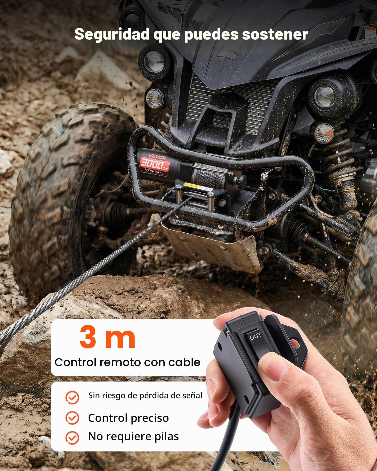 VEVOR Cabrestante Eléctrico 12 V 1360 kg para ATV con Cable de Acero Aluminio 5 mm x 12 m, Motor 0,95 kW, Control Remoto, IP55, con Placa de Montaje y Guía de Rodillos para Todoterreno y Exteriores
